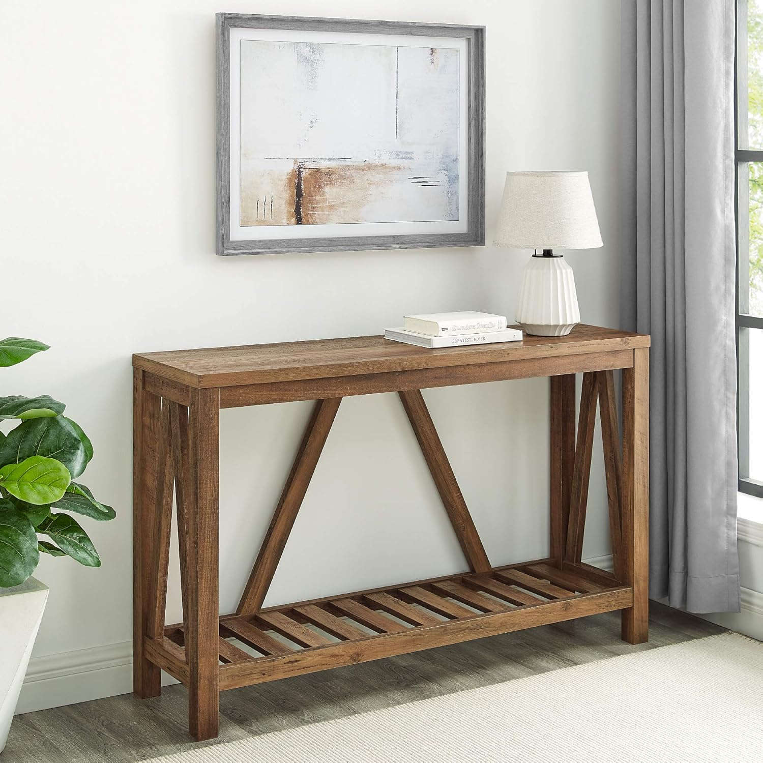 Walker Edison Furniture Modern Farmhouse Accent Entryway Table, 52 Inch - Rustic Oak