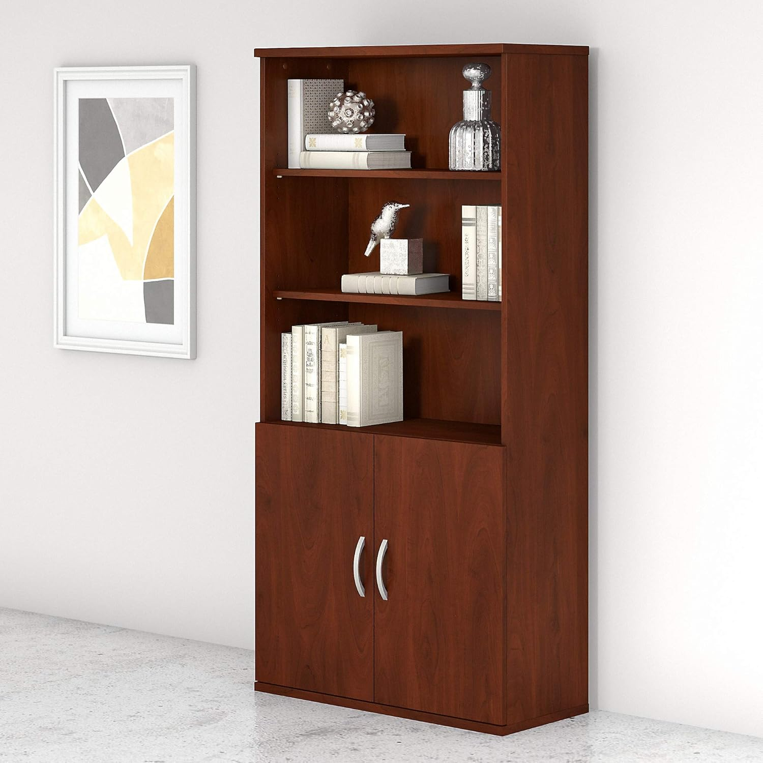 Bush Business Furniture STC015HC 5 Shelf Bookcase with Doors  Hansen Cherry