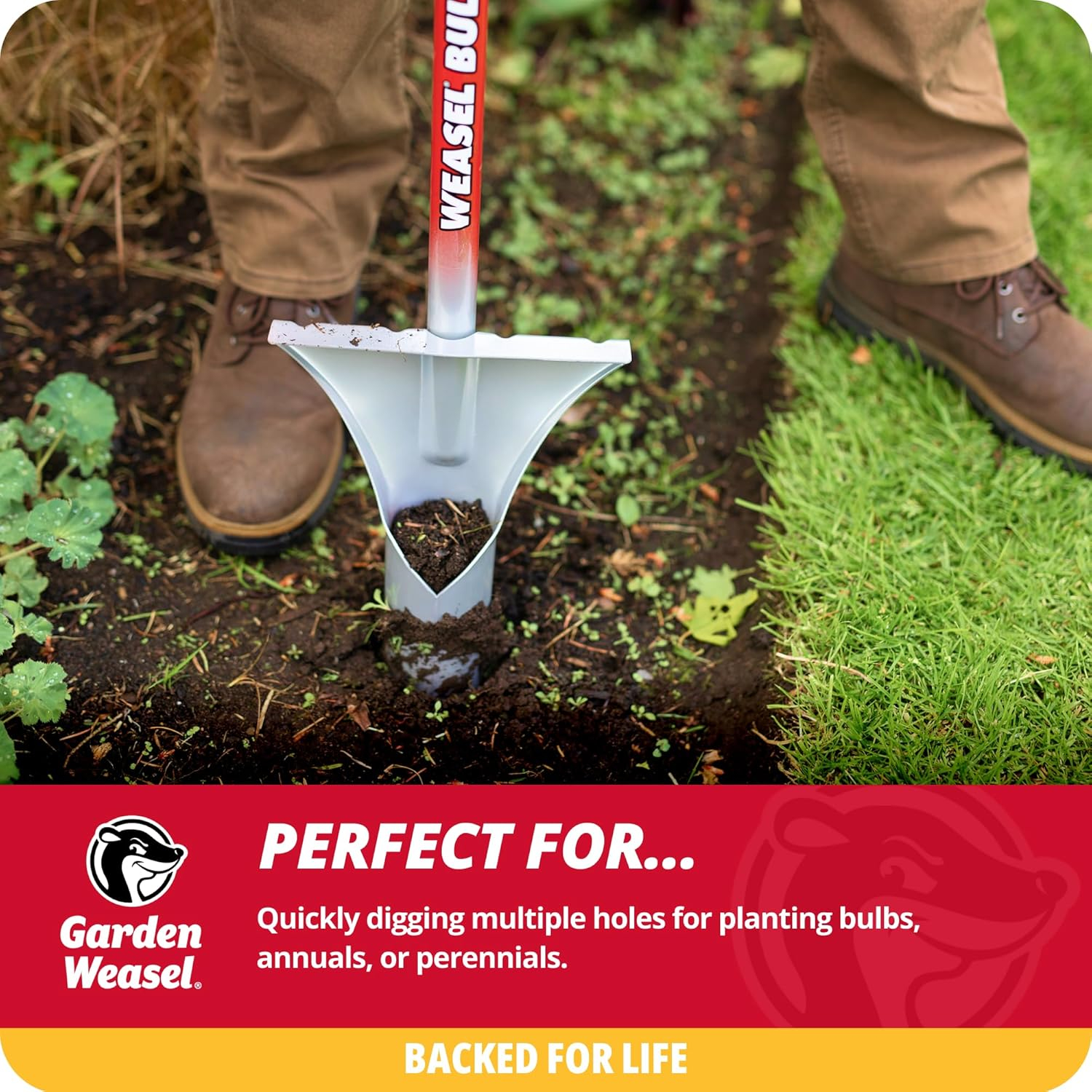 Red and Silver Carbon Steel Long Handle Bulb Planter