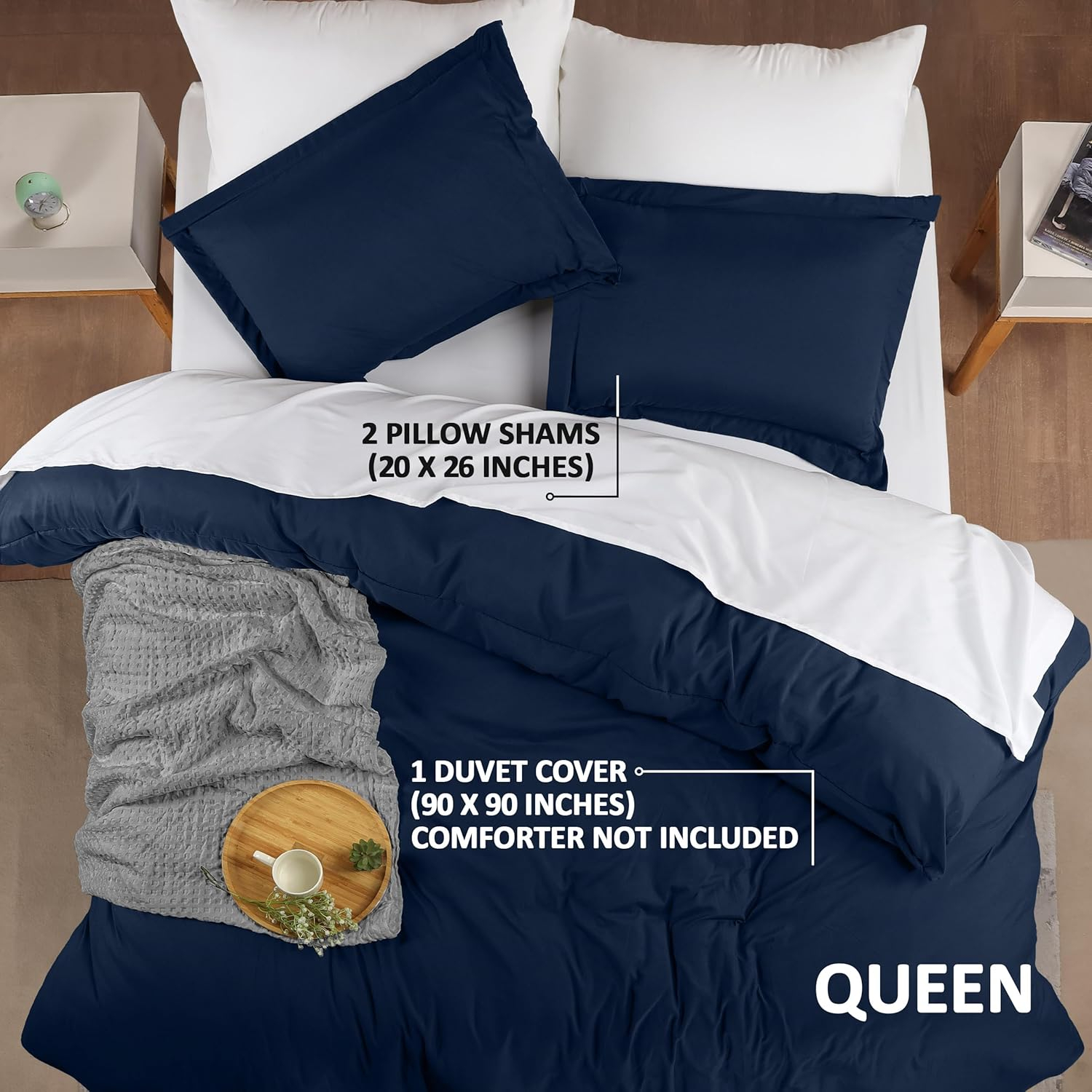 Utopia Bedding Duvet Cover Queen Size - 3 Piece with Zipper Closure - 1 Comforter Cover 90X90 Inches & 2 Pillow Shams 20X26 Inches (Navy) Comforter Not Included