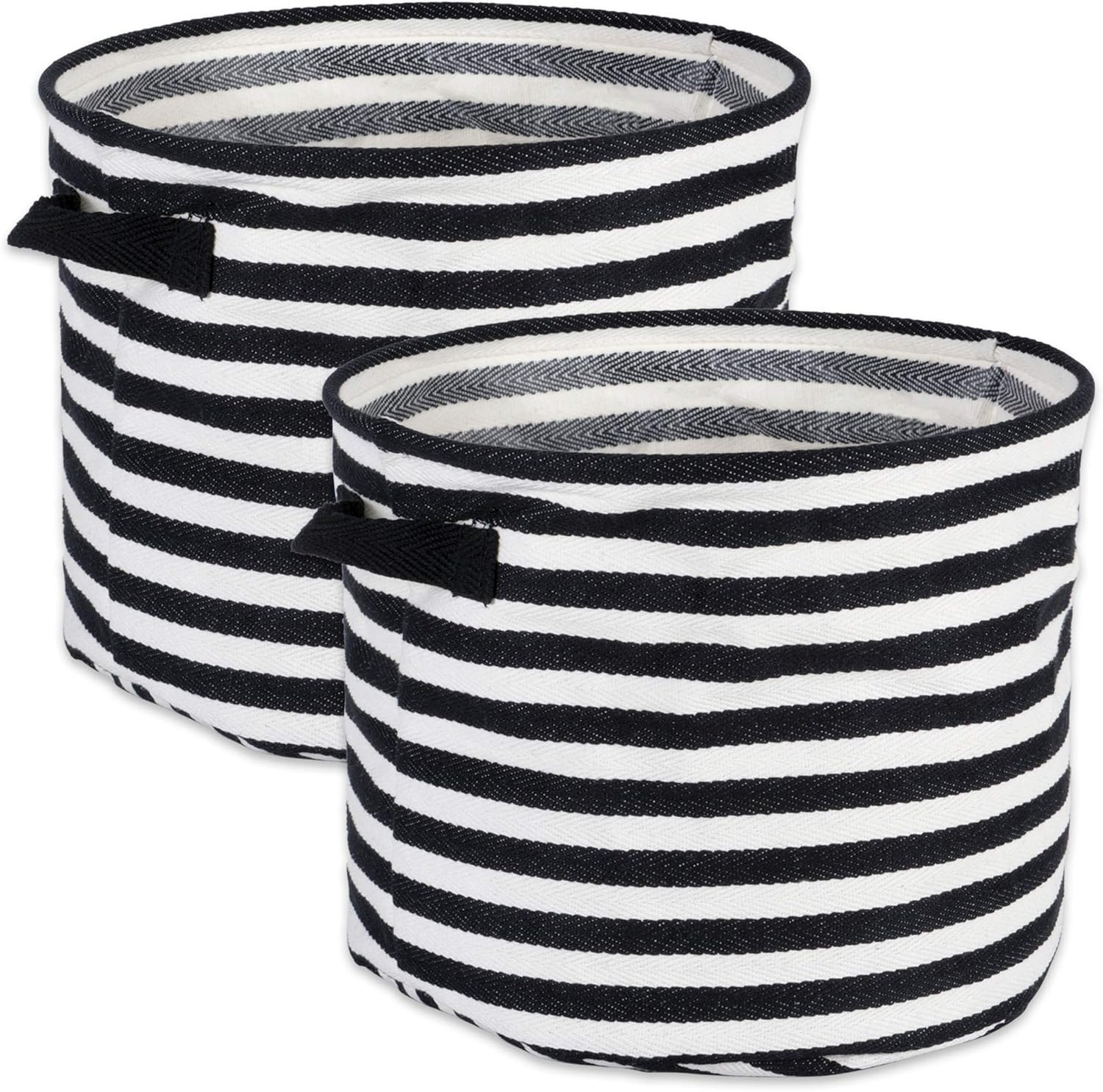 DII Cabana Stripe Laundry Collection, Waterproof Hamper, Medium Round, 12x9.5", Black, 2 Piece