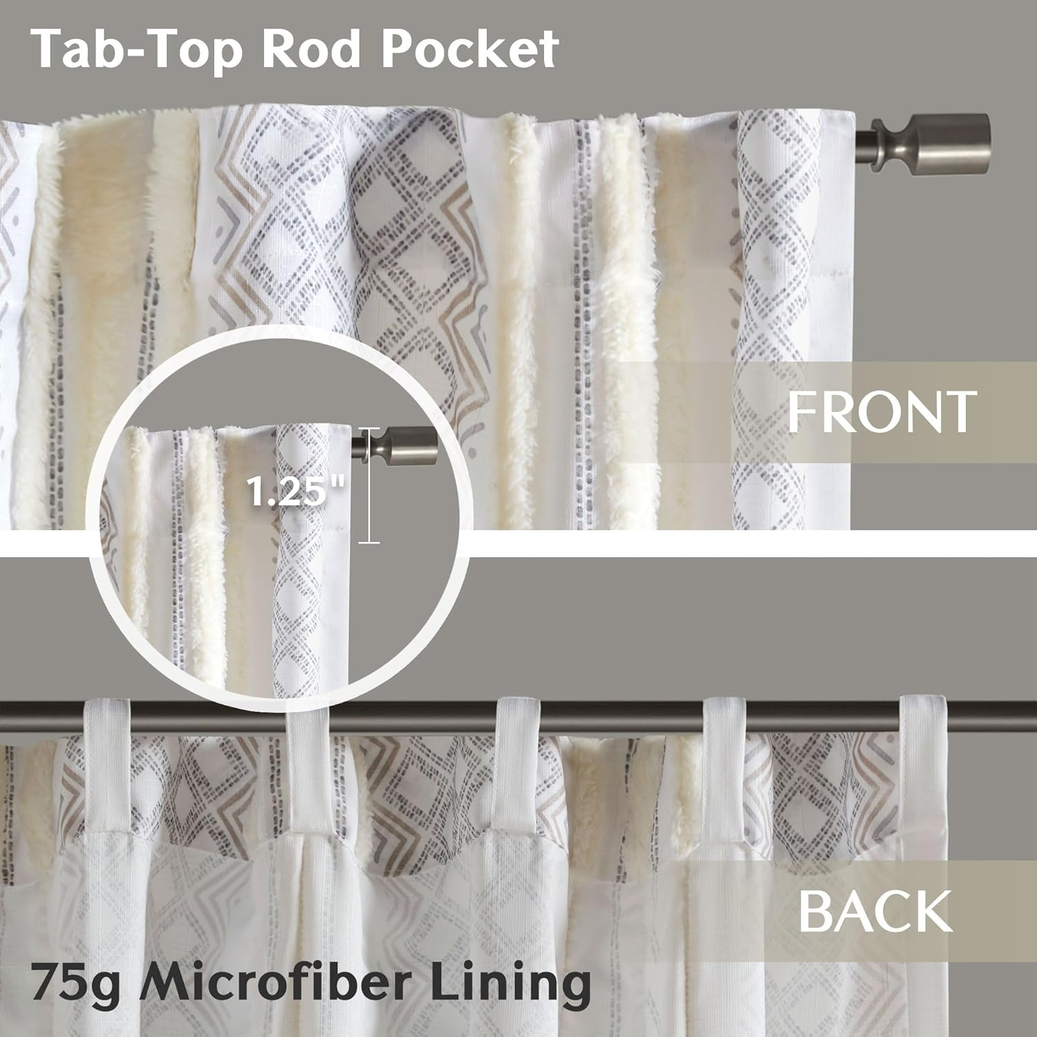 Ebby White and Taupe Geometric Velvet Polyester Window Panels