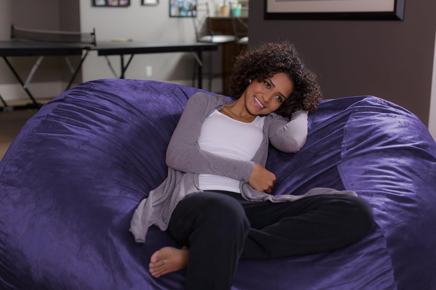 Theater Sacks 6-foot Bean Bag Lounger Large Memory Foam Bag Chair Lounger Purple Modern & Contemporary, Casual