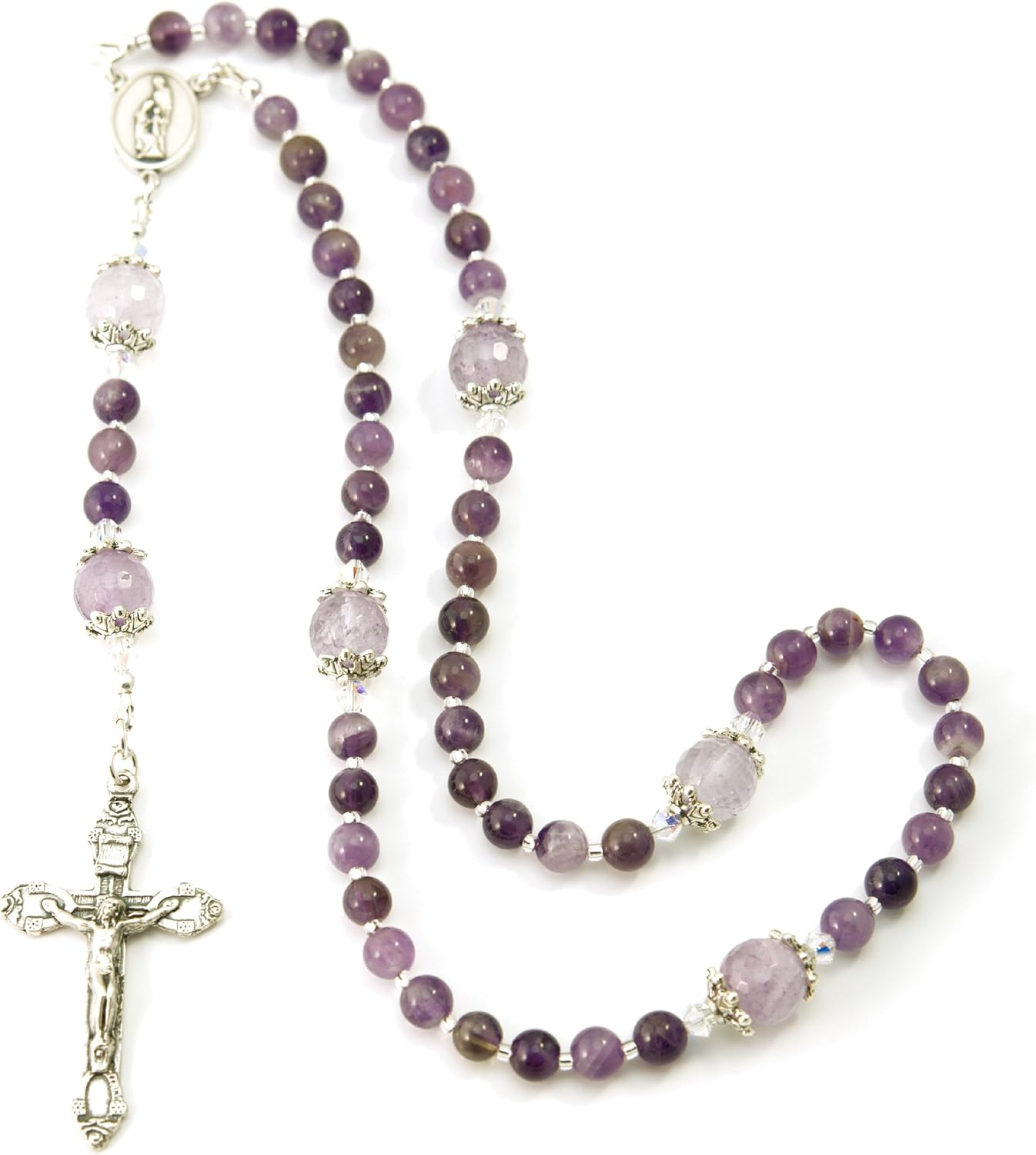 Medium Genuine Amethyst Sterling Silver Rosary Beads