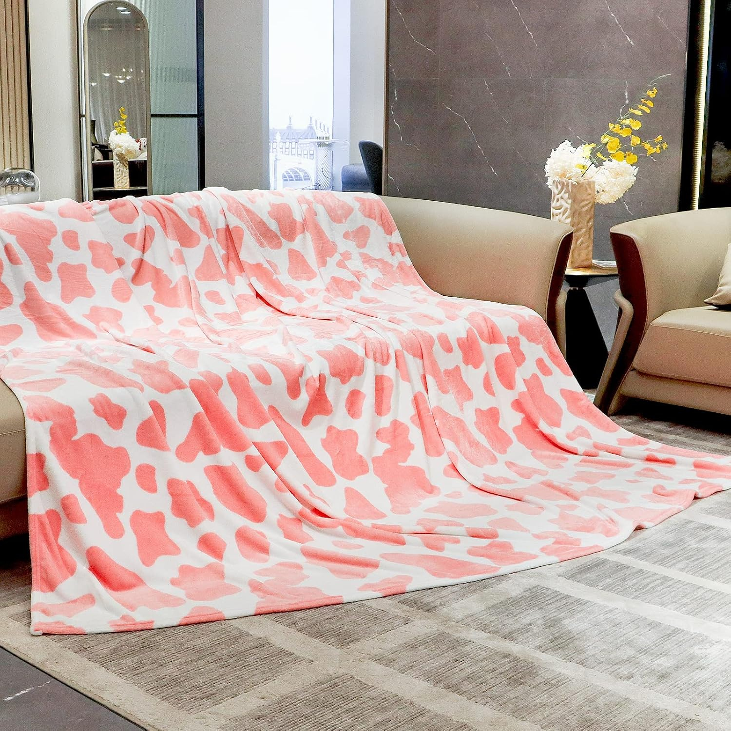 HSEEC Blankets & Throws Queen Size Warm Blanket Pink Soft Fleece Throw Blankets for Bed 90x90 inches