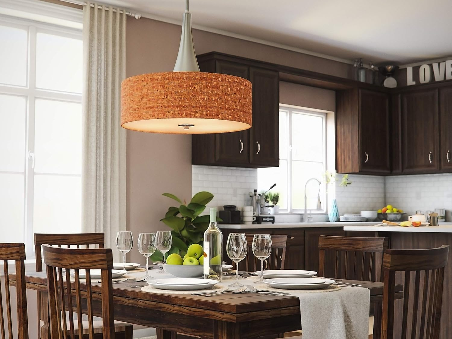 Bulletin 3-Light Brushed Steel Ceiling Pendant Light with Cork Shade