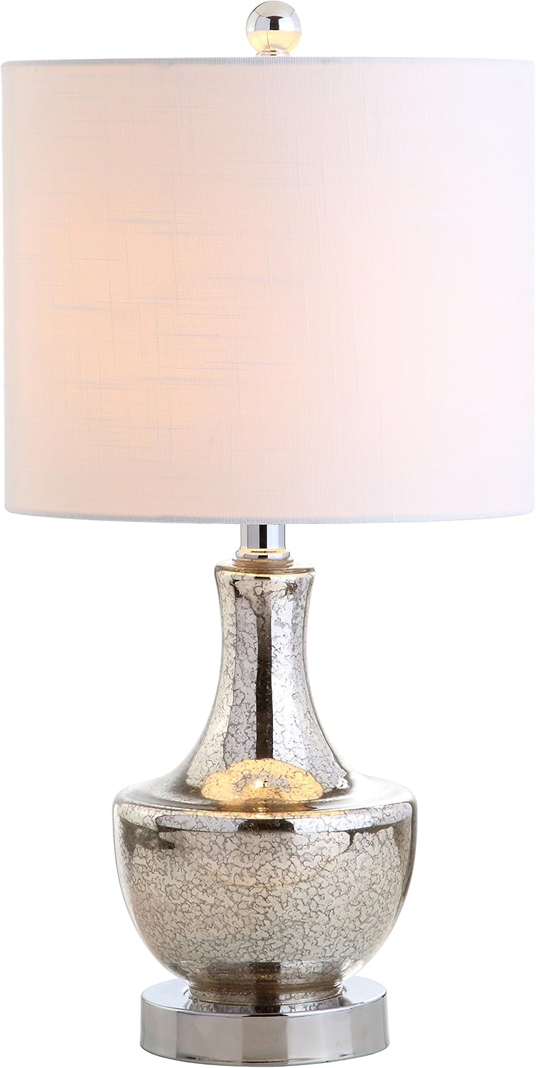 JONATHAN  Y Colette Mini Glass Transitional/Glam 20-in Silver LED Incandescent Rotary socket Table Lamp with Linen Shade