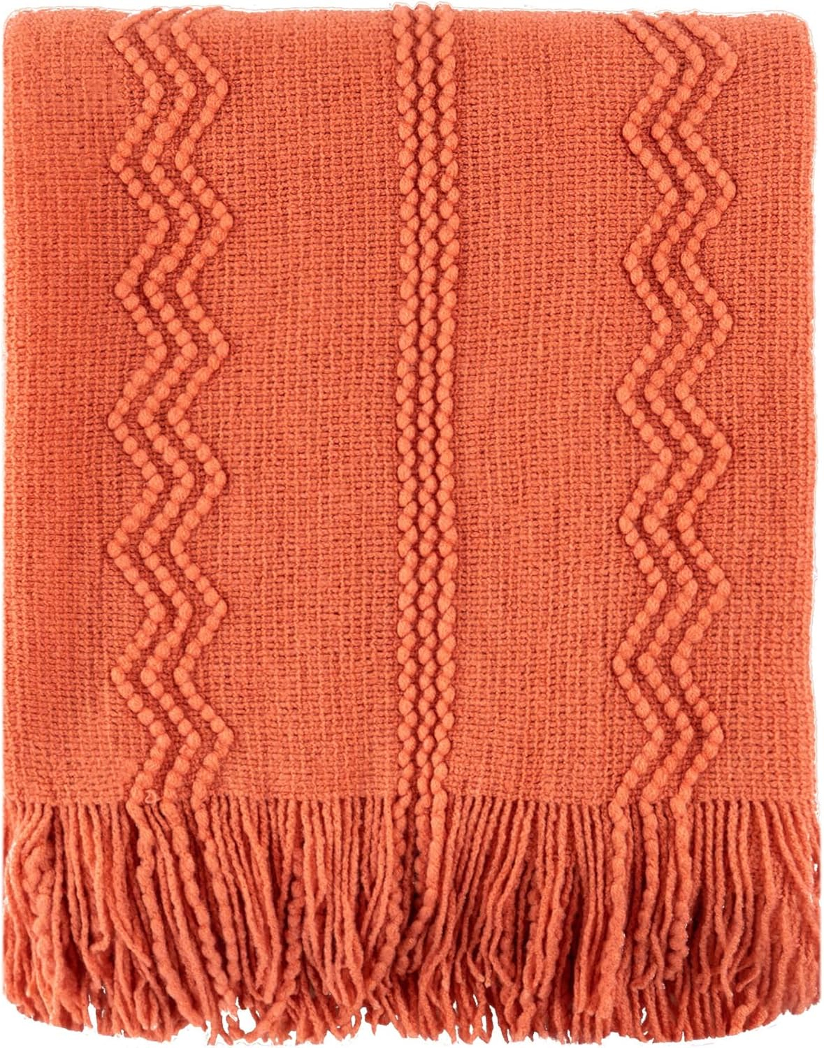Battilo Orange Throw Blanket with Fringe Geometric Bed Salmon Knit Throws for Couch,Fall Blanket,50"x60"