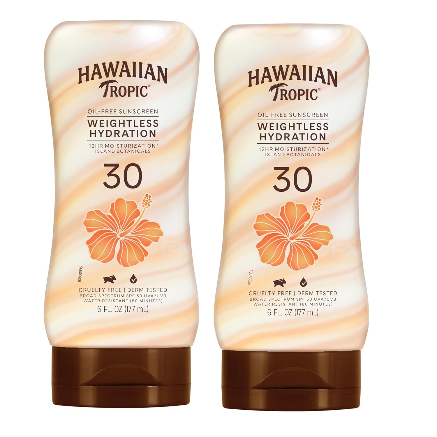 Hawaiian Tropic SPF 30 Broad Spectrum Sunscreen, Hydration Weightless Moisturizing Sunscreen Lotion, 6 Fl Oz, Twin Pack