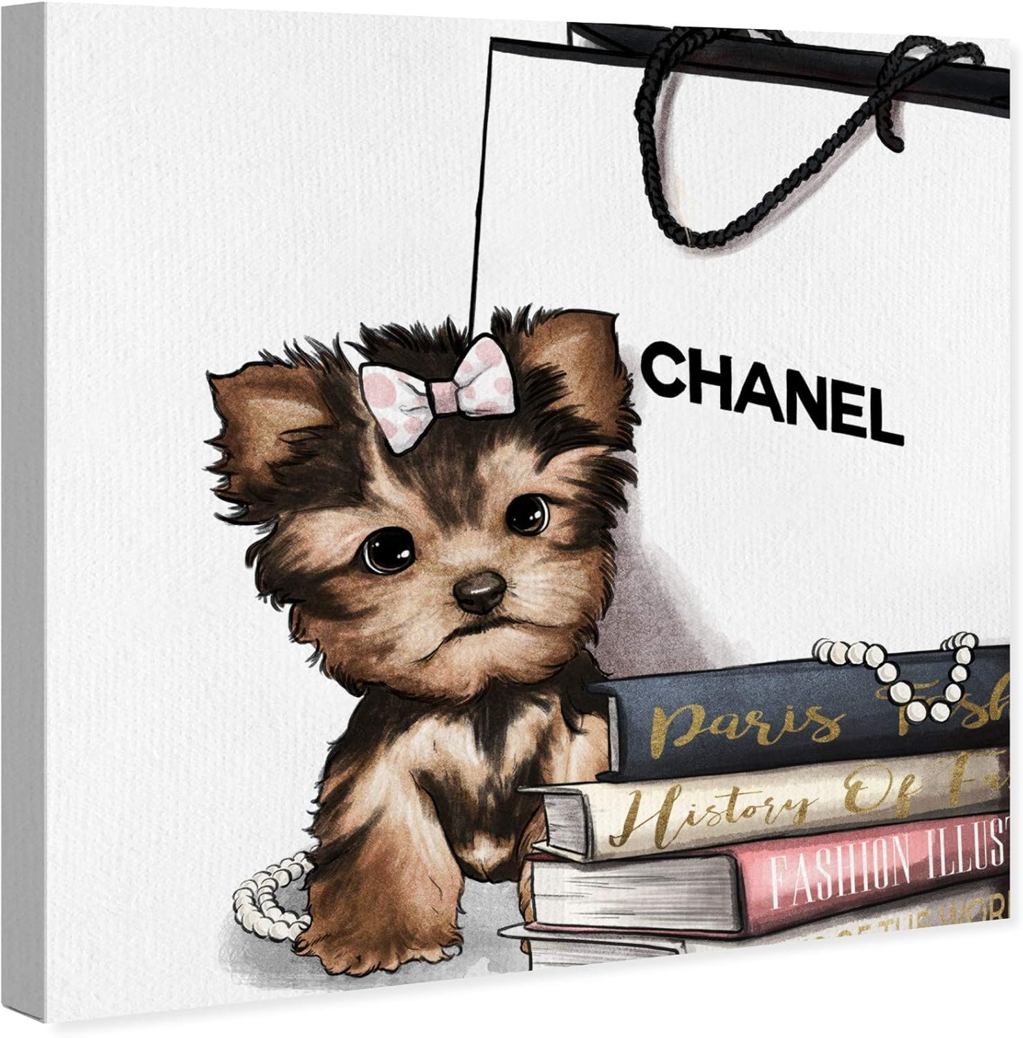 The Oliver Gal Artist Co. Animals Wall Art Canvas Prints 'Fashion Book Yorkie Glam Custom' Home Décor, 24 in x 24