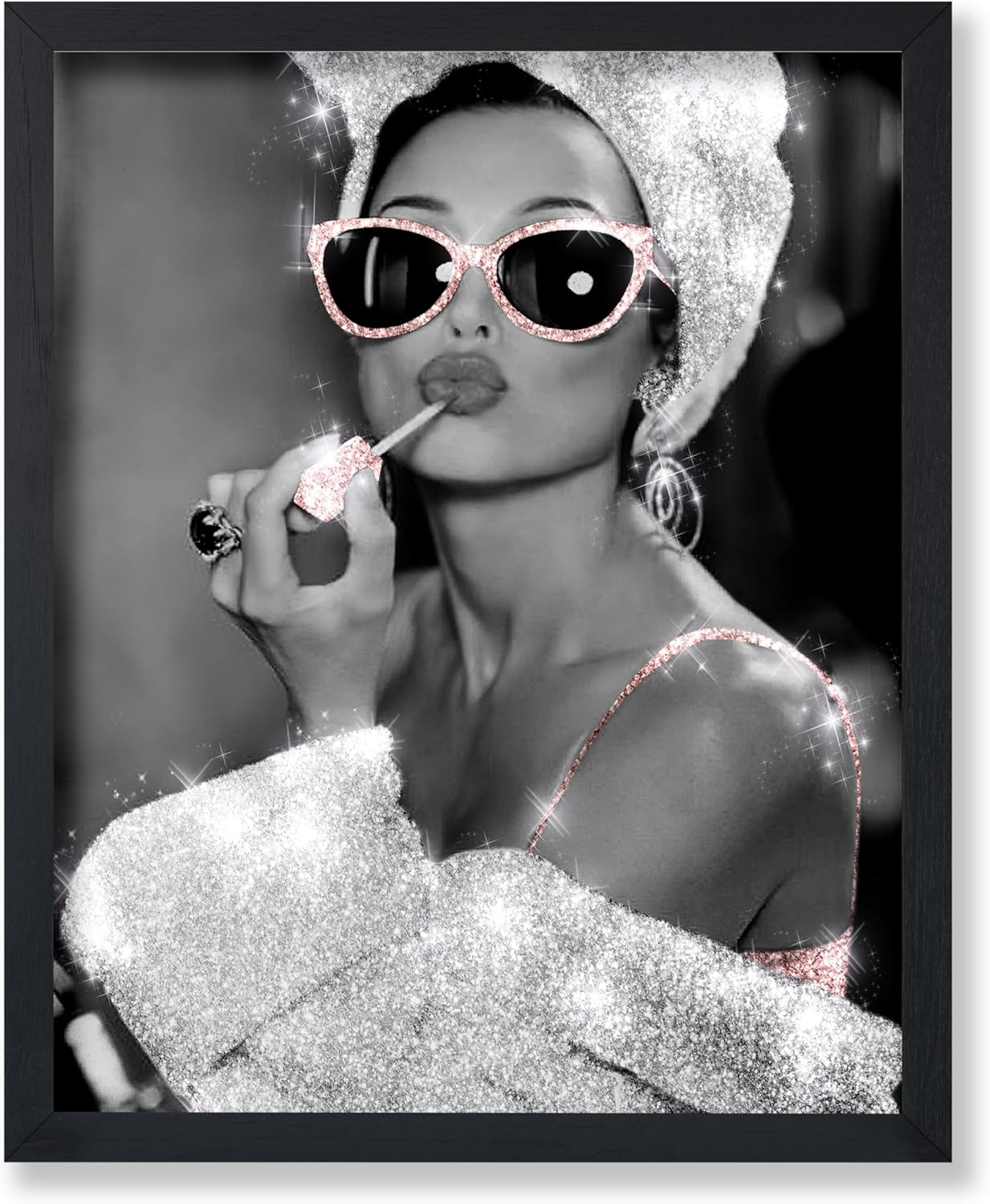 Poster Master Fashion Poster - Lady in Glitter Sunglasses Print - Lipstick Art - Modern Art - Trendy Art - Gift for Women & Fashionista - Wall Decor for Bedroom or Girls Room - 8x10 UNFRAMED Wall Art