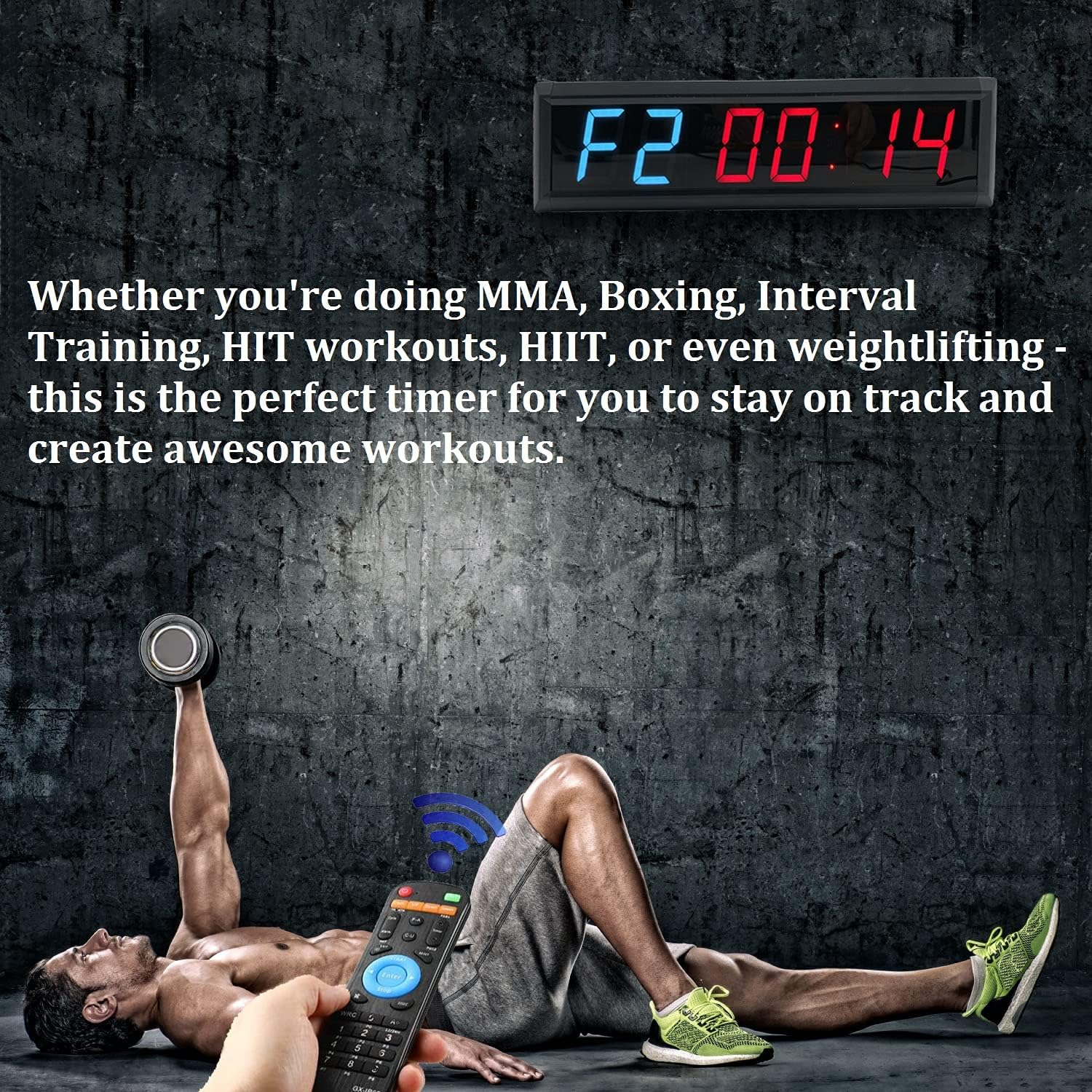 Workout Timer Wall Interval Clock Count Down/Up Stopwatch with Remote (2.3inch Blue and Red)