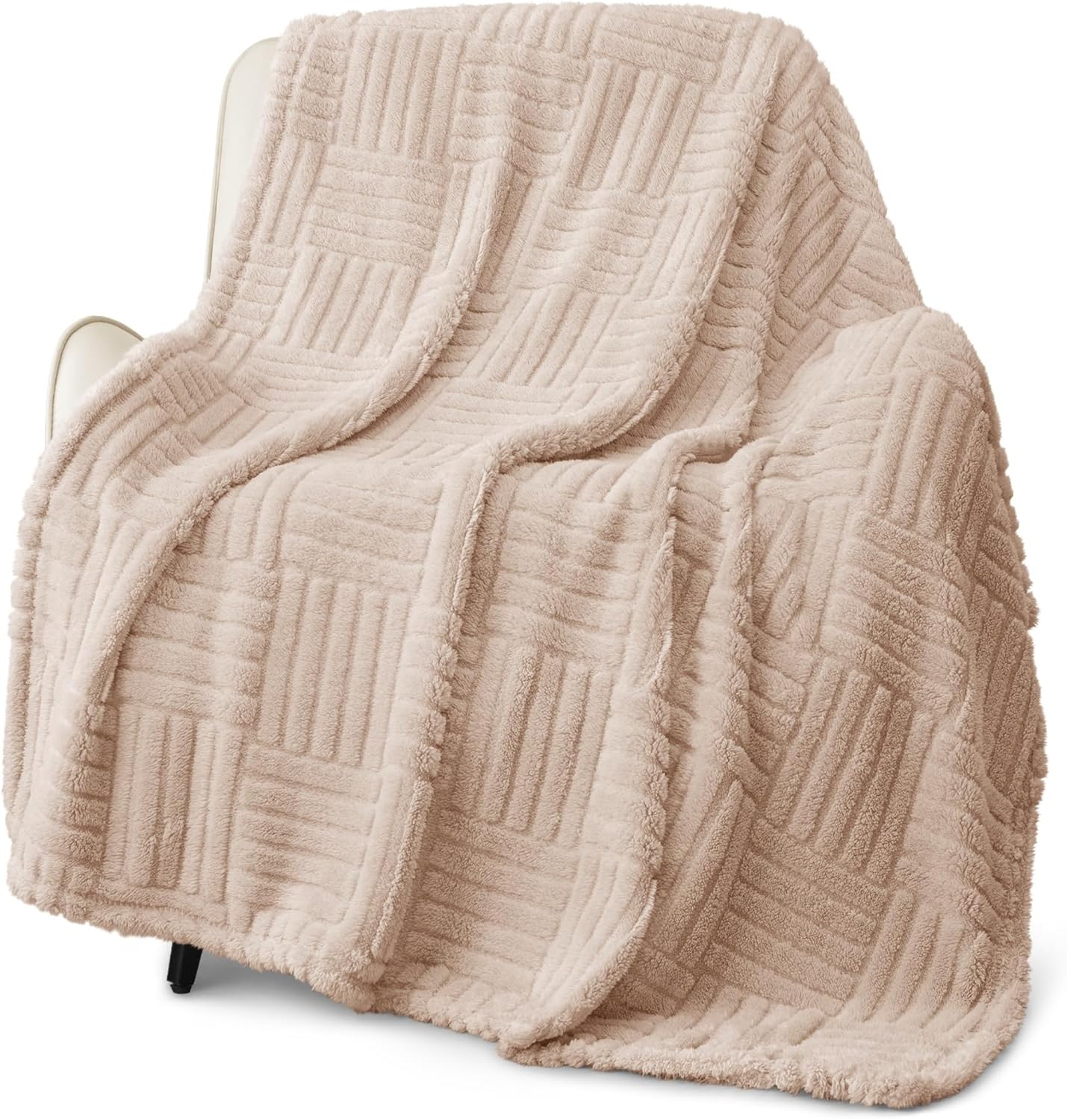 Whale Flotilla Fluffy Fleece Throw Blanket for Couch, Bed, Sofa, Fuzzy Soft Cozy Exquisite Blankets with Decorative Jacquard Pattern for All Season, Warm but Lightweight, 50x60 Inch, Camel