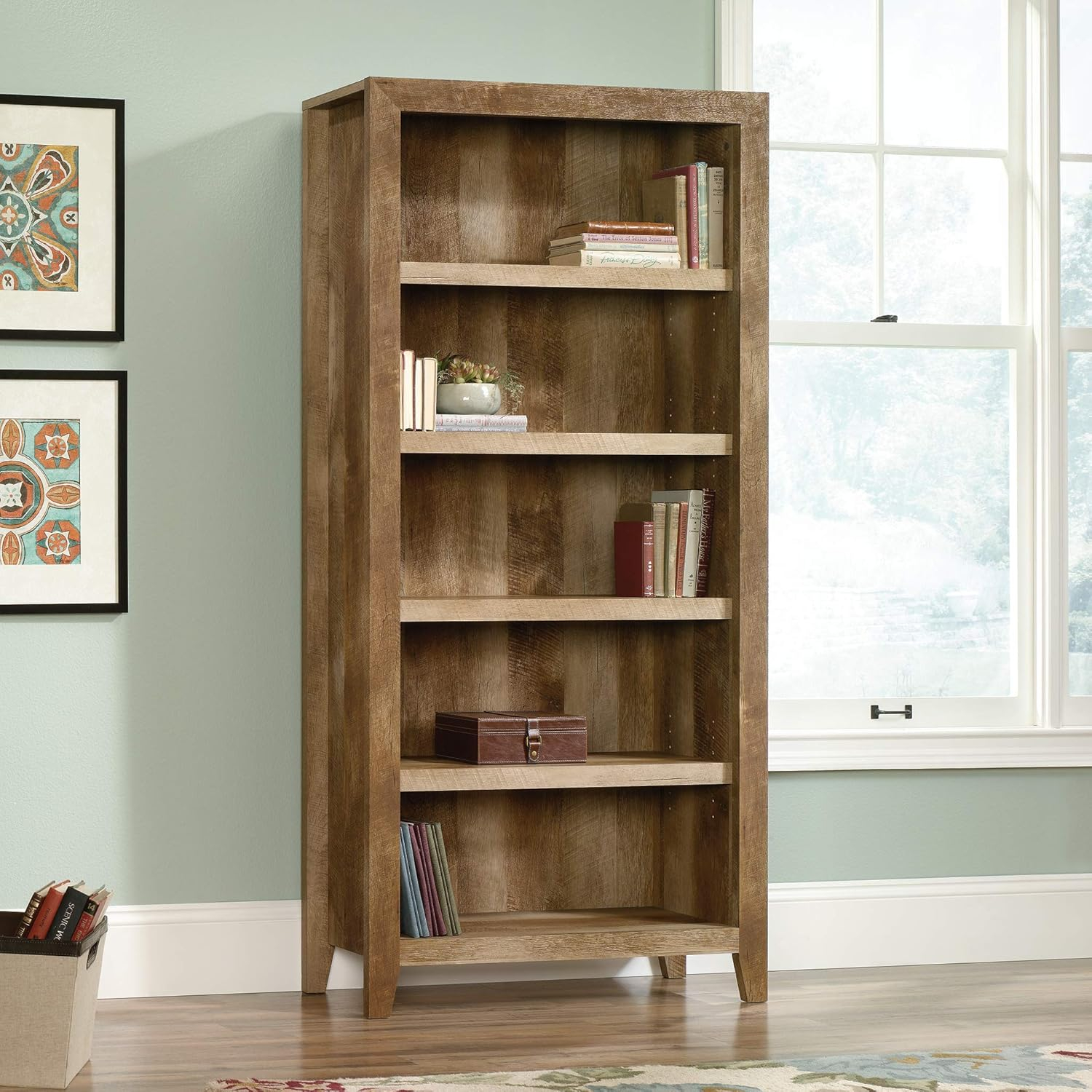 Sauder Dakota Pass 5-Shelf Bookcase, Char Pine Finish