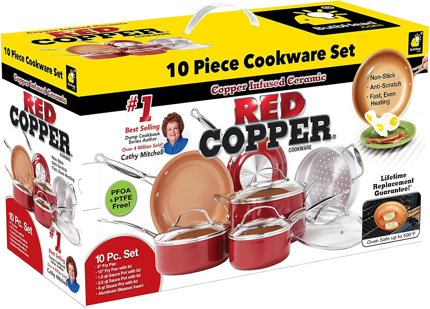 Red Copper As Seen On TV Ceramic Copper Cookware Set Red