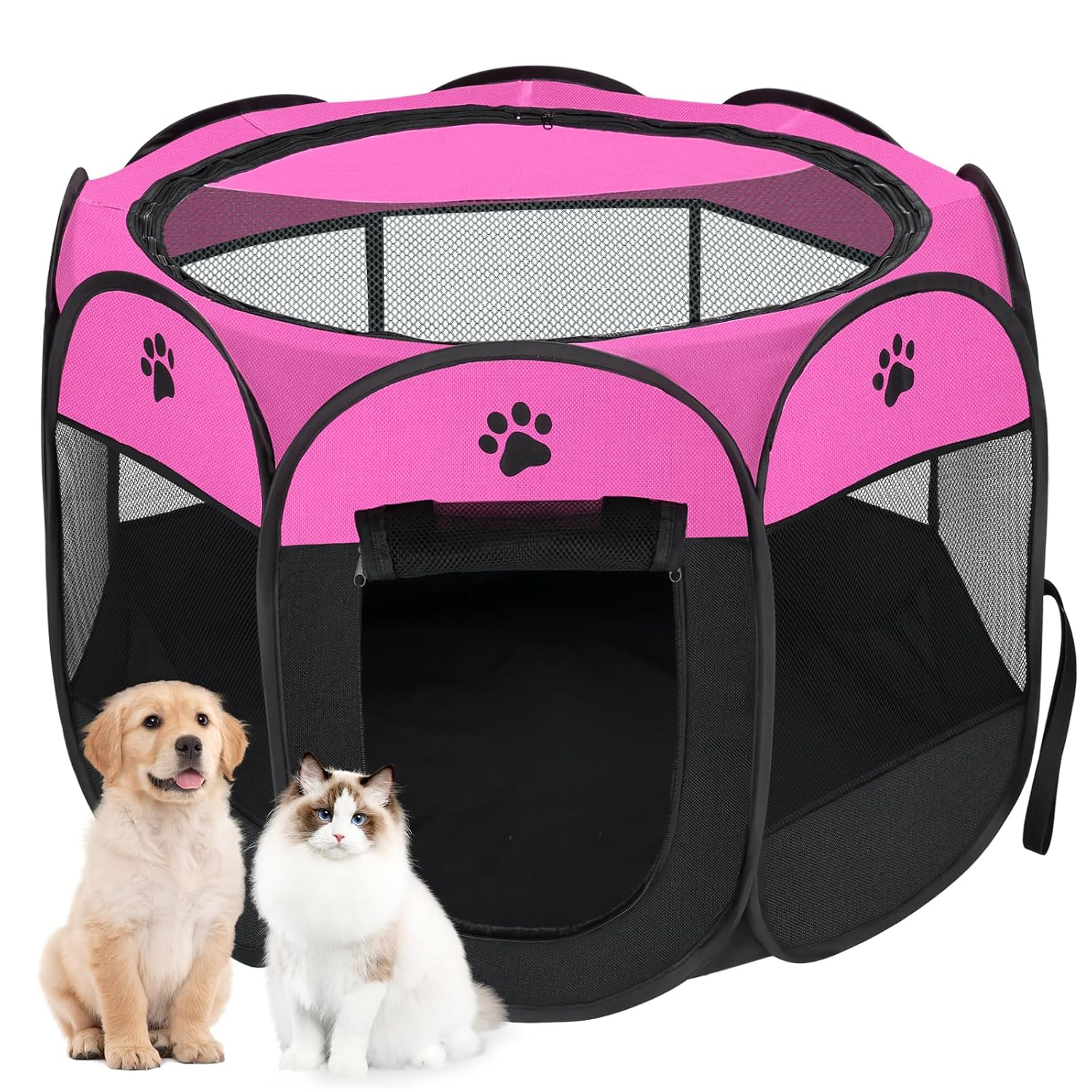 Pet Cat Playpen for Indoor Cats Enclosed, Portable Foldable Dog Playpen Outdoor with Zipper Top Cover Door for Dogs, Cats, Small Animals