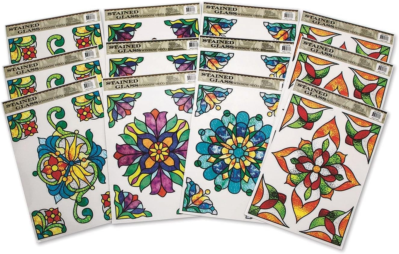 Colorful Reusable Stained Glass Window Clings Pack of 12