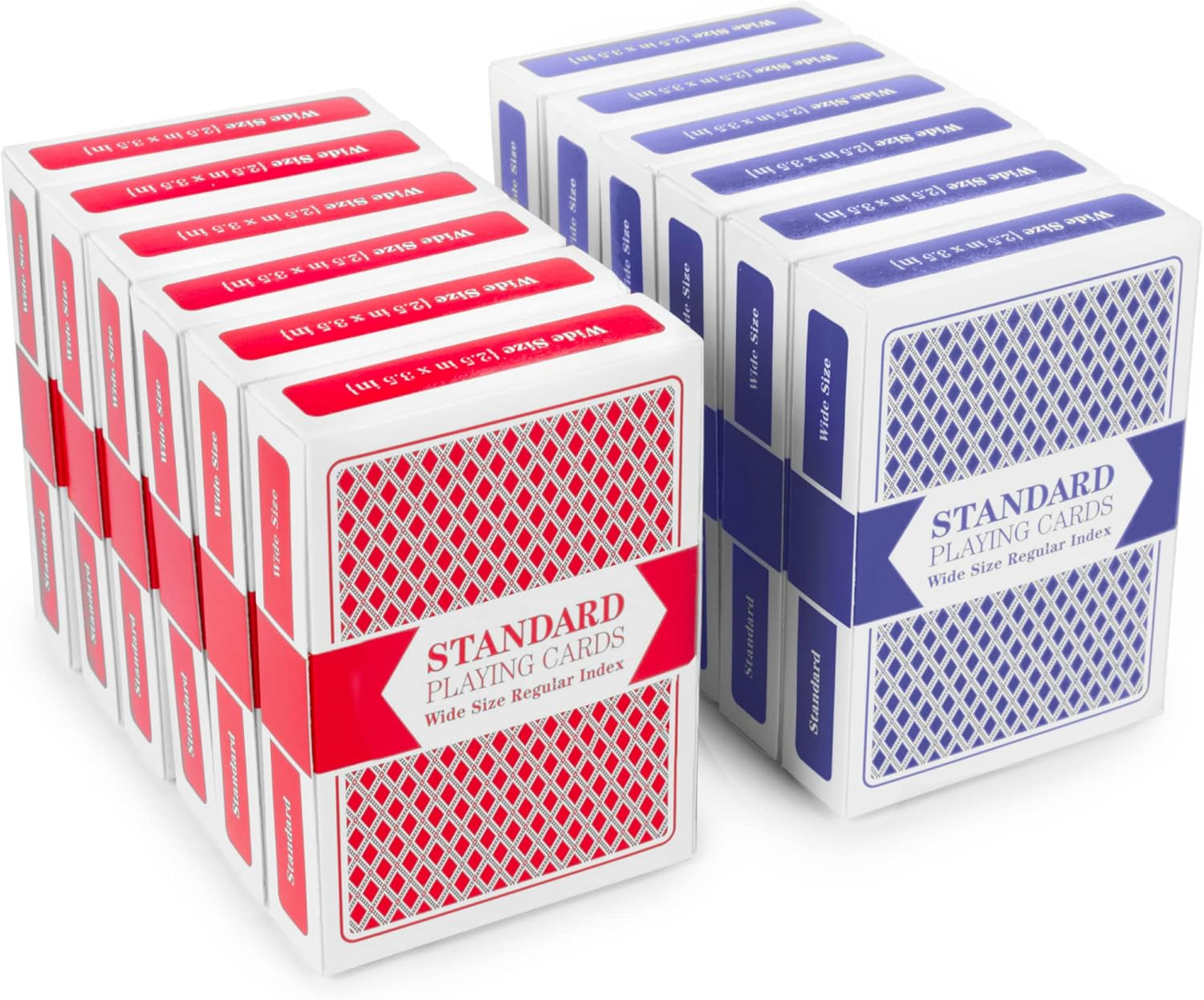 Brybelly 12 Decks of Playing Cards|Poker Wide Size (6 Red/6 Blue)|Plastic Coated Cards for Poker, Blackjack| Regular Index