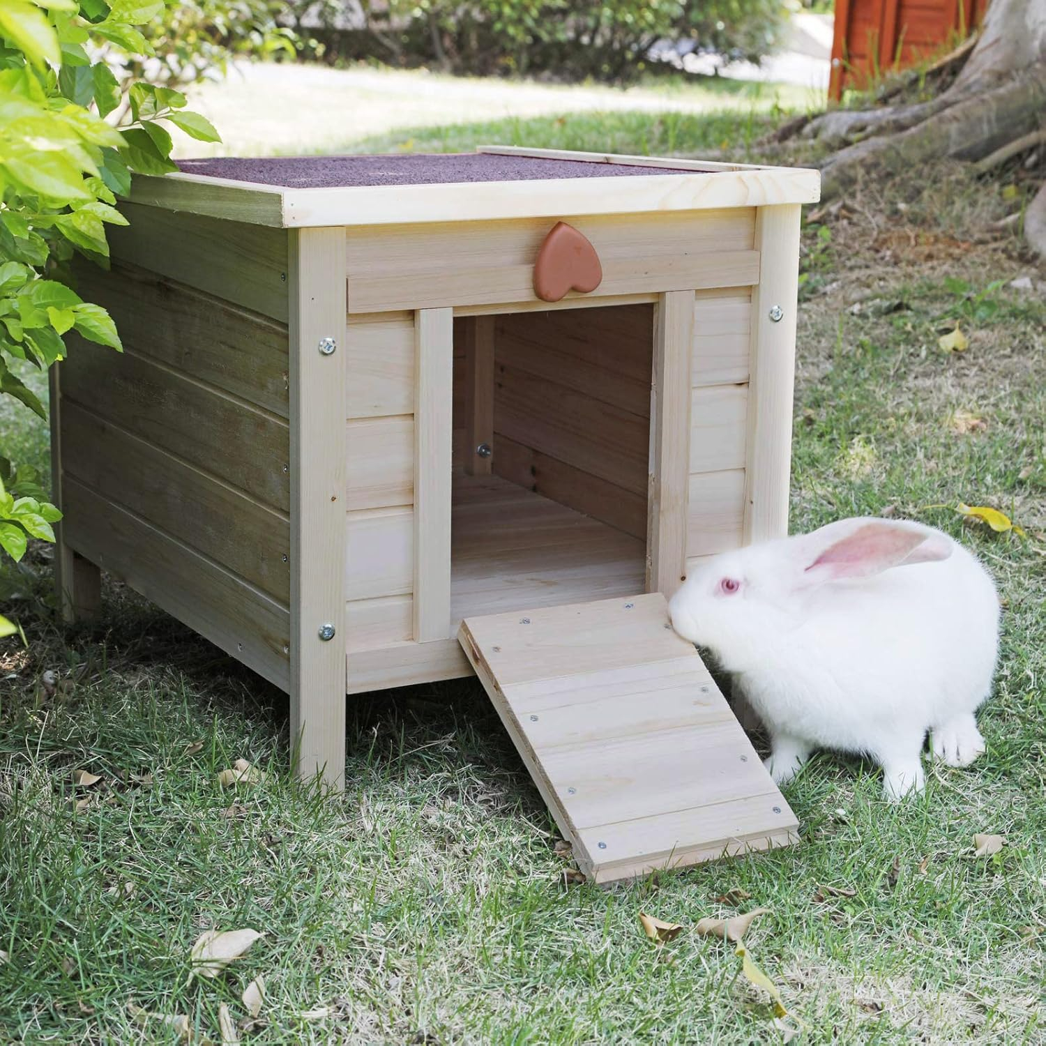 Rockever Cat House Outside, Feral Cat House Outdoor Weatherproof Rabbit Hutch Small, Wooden Small Pet House and Habitats -Wine red