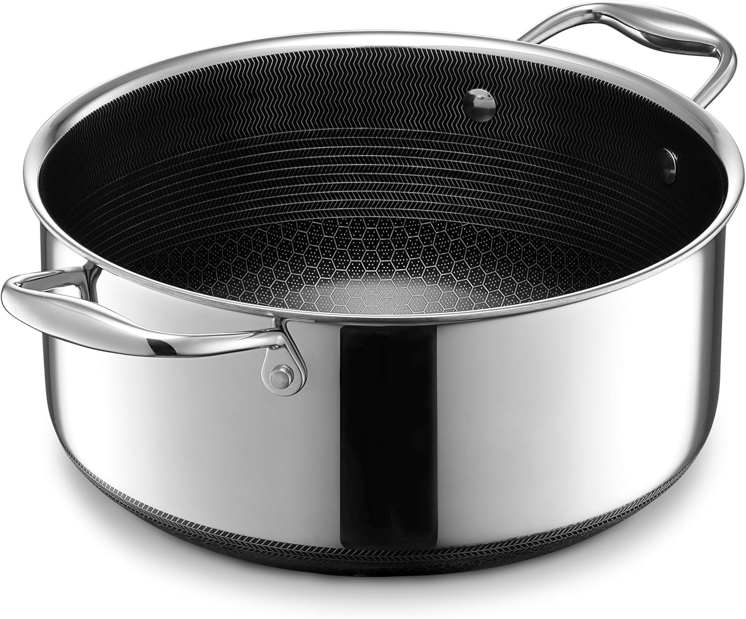 HexClad 5 Quart Hybrid Stainless Steel Pot with Glass Lid, Nonstick