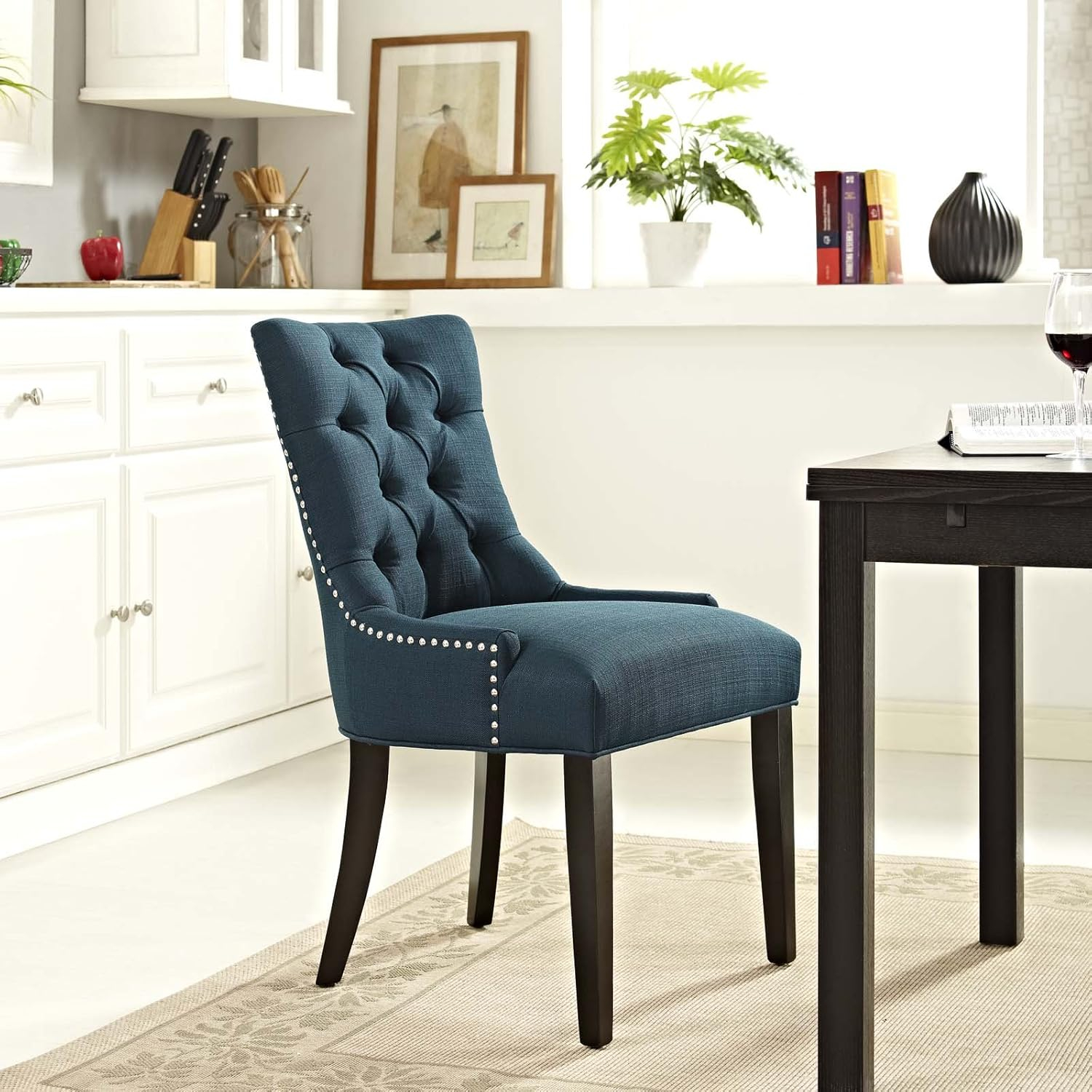 Modway Regent Dining Side Chair Fabric Set of 2 in Azure