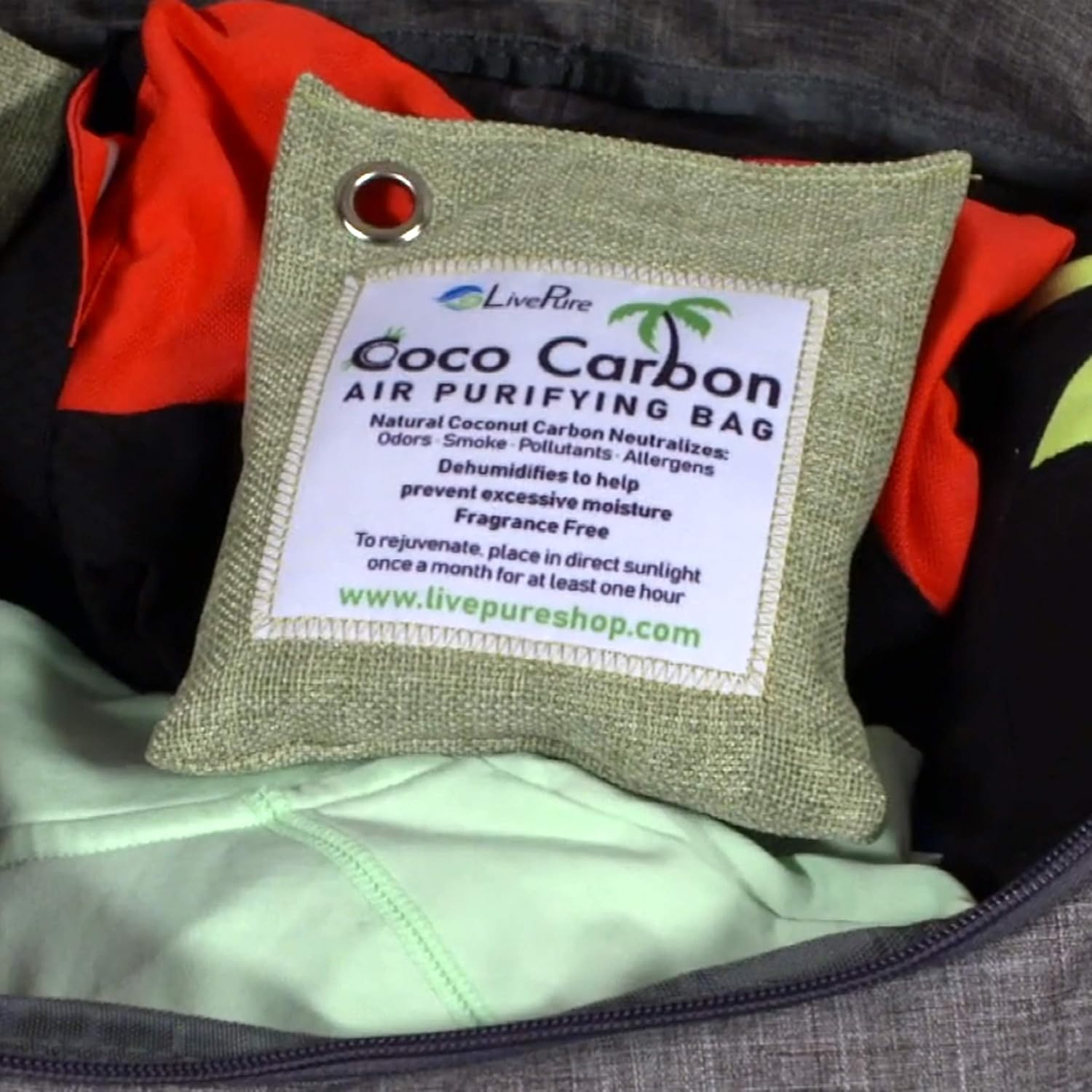 LivePure CocoCarbon Coconut Carbon Air Purifying Bag Odor Eliminator 7-Pack, Mint