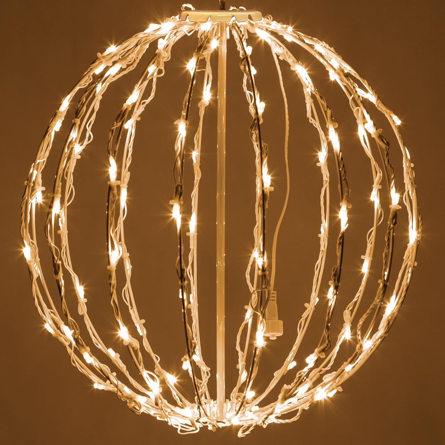 LED Light Ball - Indoor/Outdoor Christmas Light Balls, Light Spheres Outdoor/Sphere Light Fold Flat Metal Frame (16", White Frame/Warm White Lights)