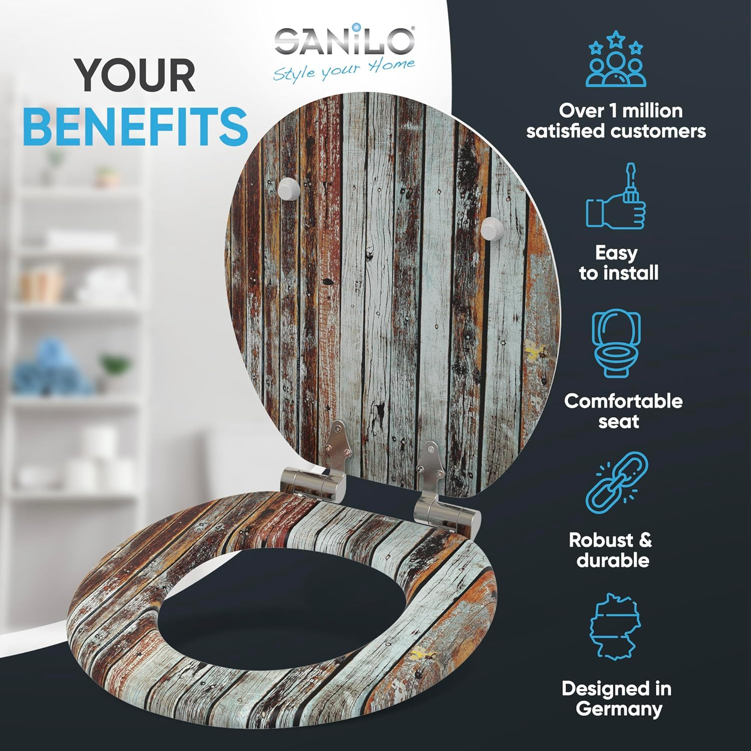 Sanilo Soft Close Toilet Seat ROUND, Quiet and Slow Close Lid and Seat, Strong Bumpers and Hinges, Antique