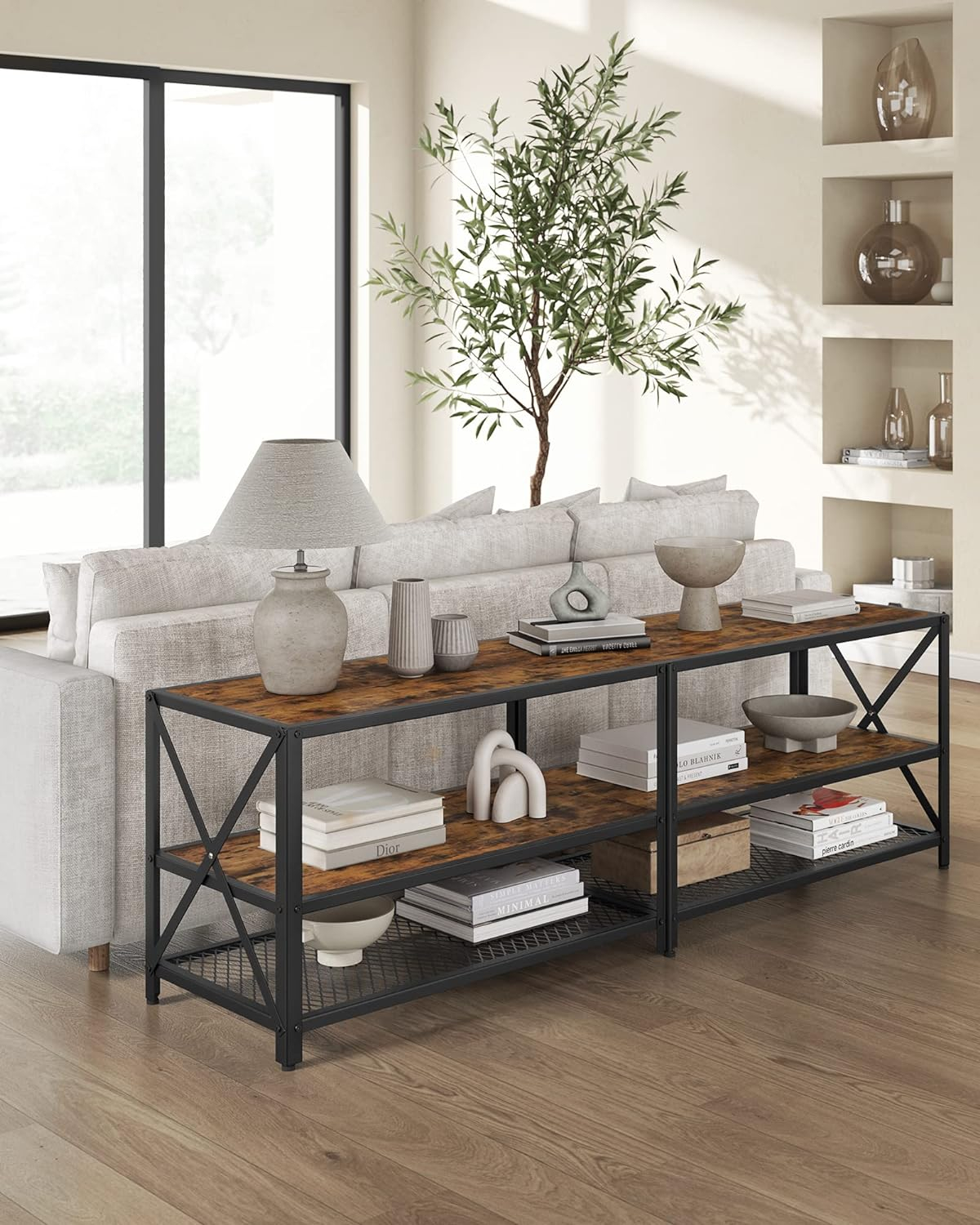 VASAGLE TV Stand for TV up to 60 Inches, Steel Frame, Rustic Brown and Black