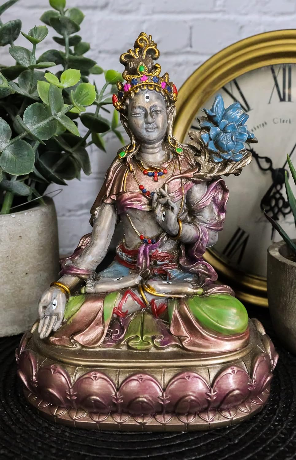 Ebros Bodhisattva White Tara Statue Goddess of Compassion and Healing Meditating On Lotus Seat Throne Buddha Sculpture Eastern Enlightenment Buddhism Figurine