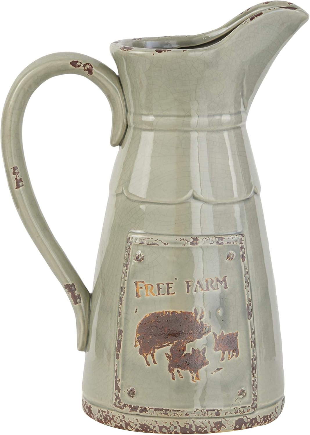DecMode 10"W, 13"H Porcelain Farmhouse Decorative Jar, Grey, 1 - Piece