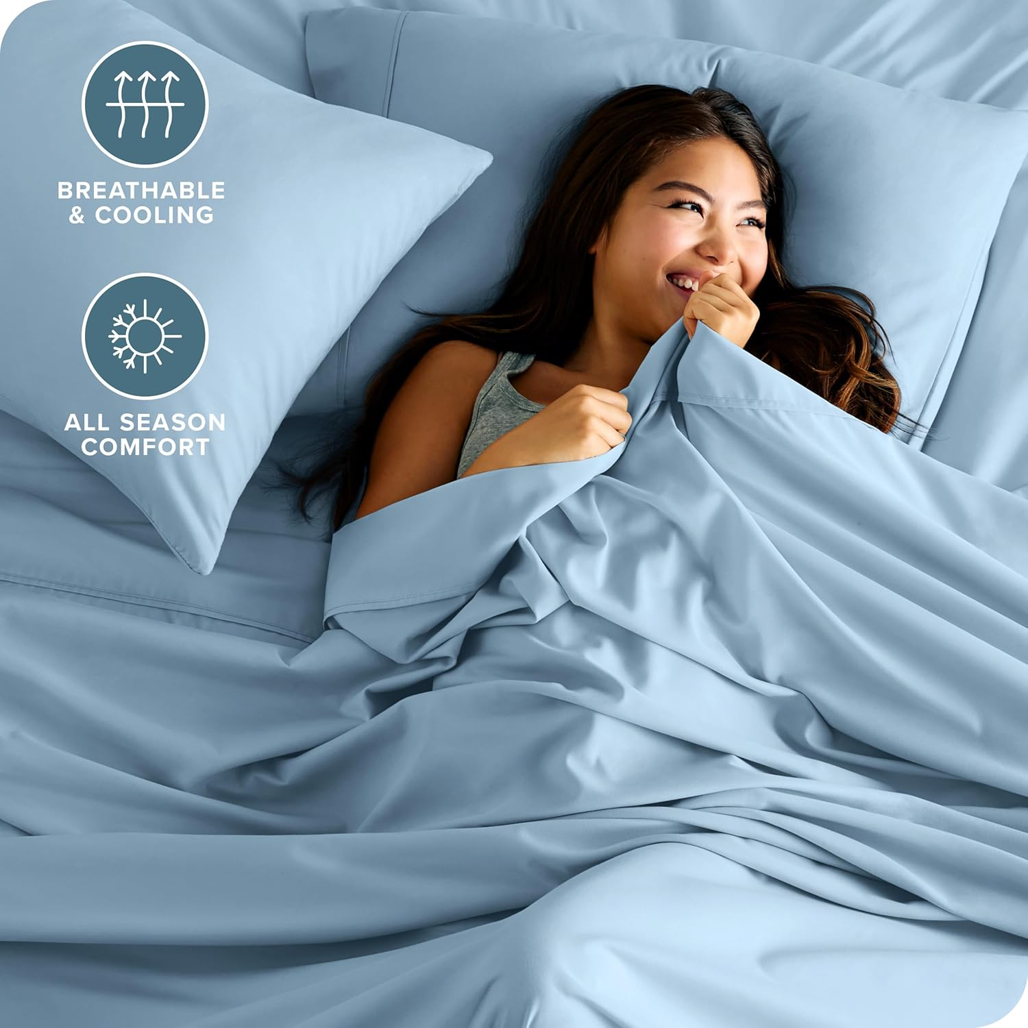 Bare Home Hotel Luxury Twin XL Sheet Set, Extra Soft - 4 Piece Set - Deep Pockets - Easy Fit - Cooling & Breathable - Wrinkle, Fade, Stain Resistant - Includes 2 Pillowcases (Twin XL, Light Blue)