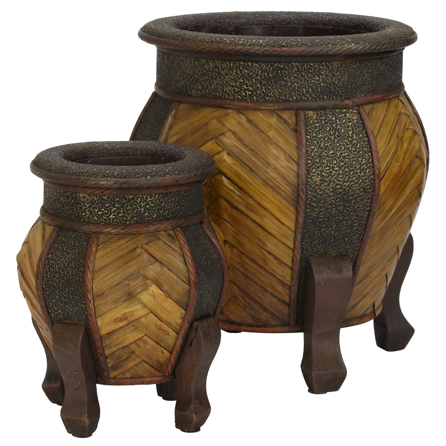 Nearly Natural 2pc Decorative Round Wood Planter Set