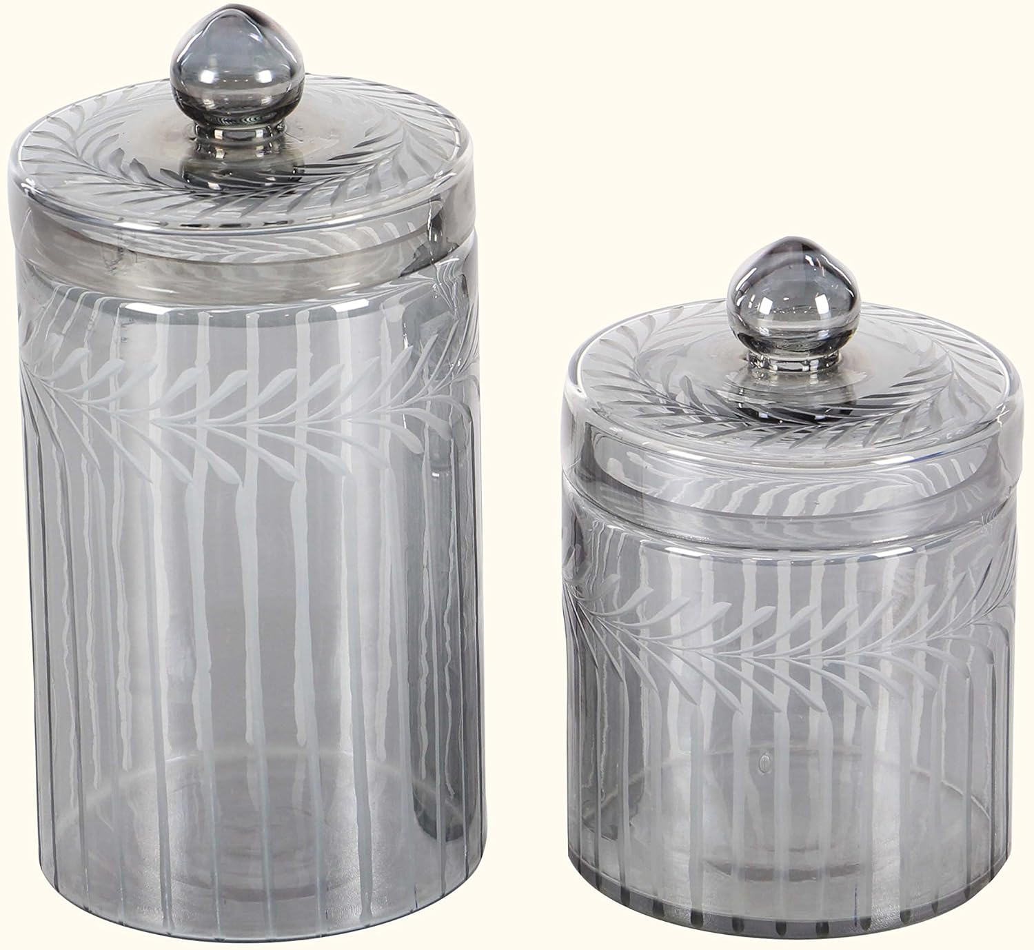 DecMode 7", 10"H Gray Glass Handmade Decorative Jars, 2-Pieces