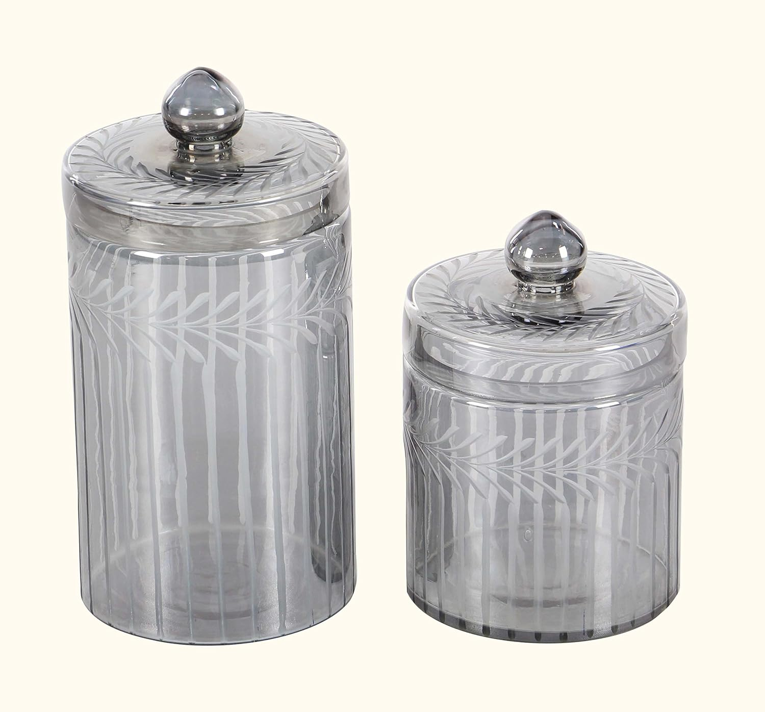 DecMode 7", 10"H Gray Glass Handmade Decorative Jars, 2-Pieces