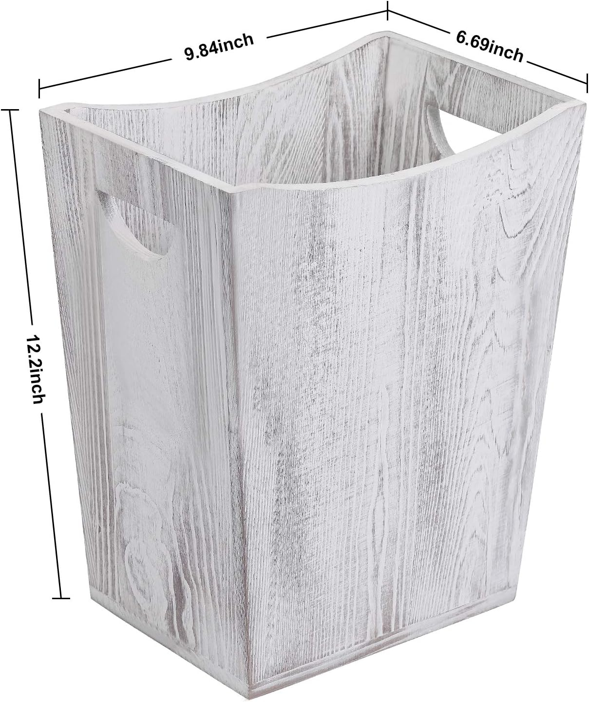 2-Gallon Farmhouse Style Wood Wastebaskets,Grayish-white