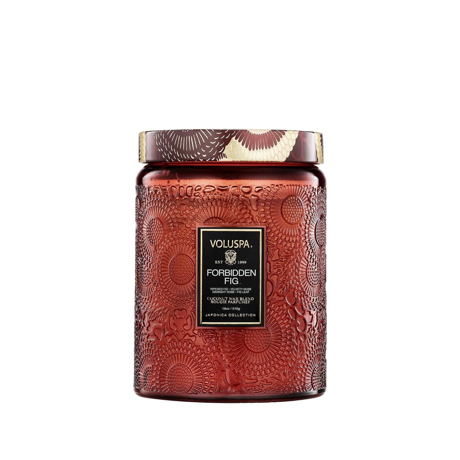 Forbidden Fig Large Jar Candle with Japonica Pattern