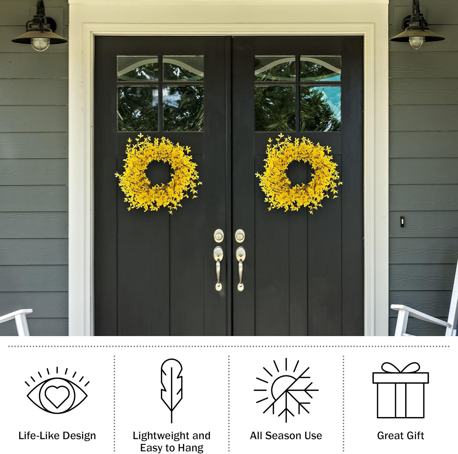 Pure Garden Set of Two 24-Inch Artificial Forsythia Wreaths for Home Decor