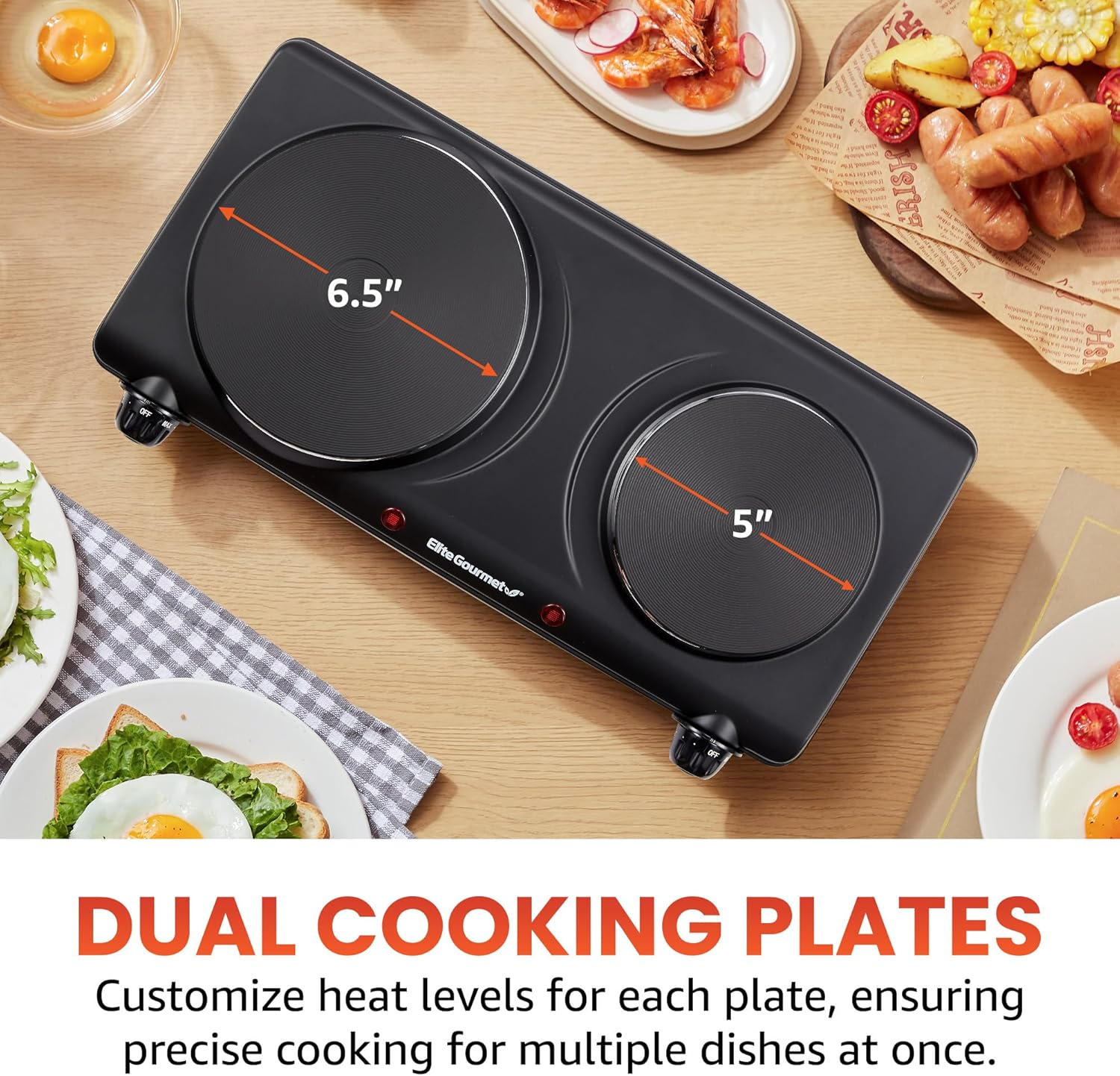 Elite Cuisine Electric Double Cast Burner Hot Plate EDB-302BF