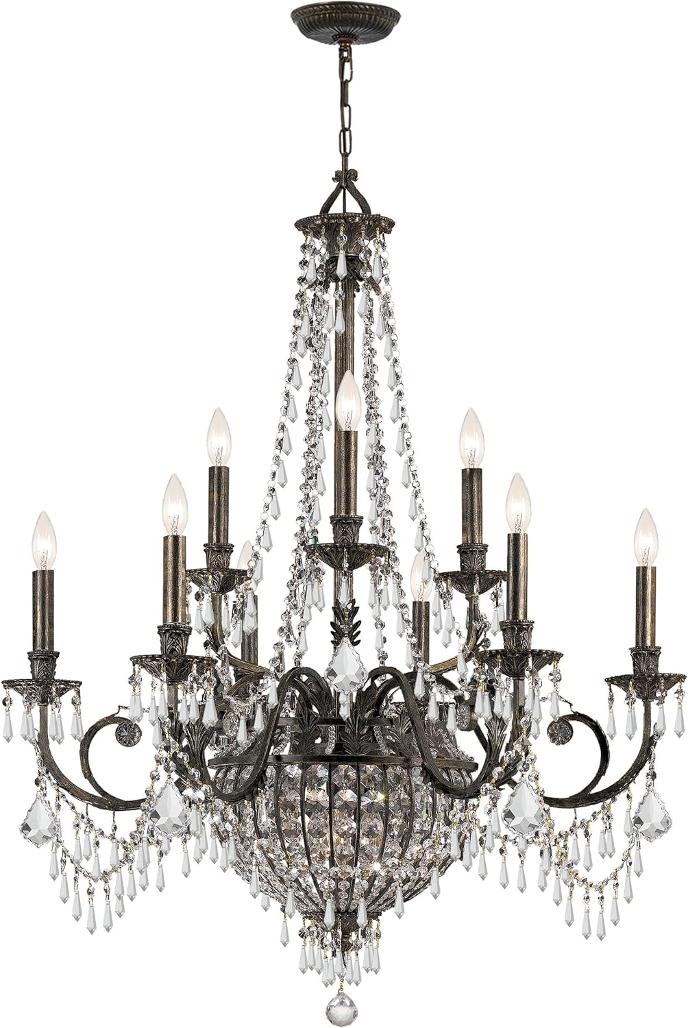 English Bronze 12-Light Crystal Candle Chandelier