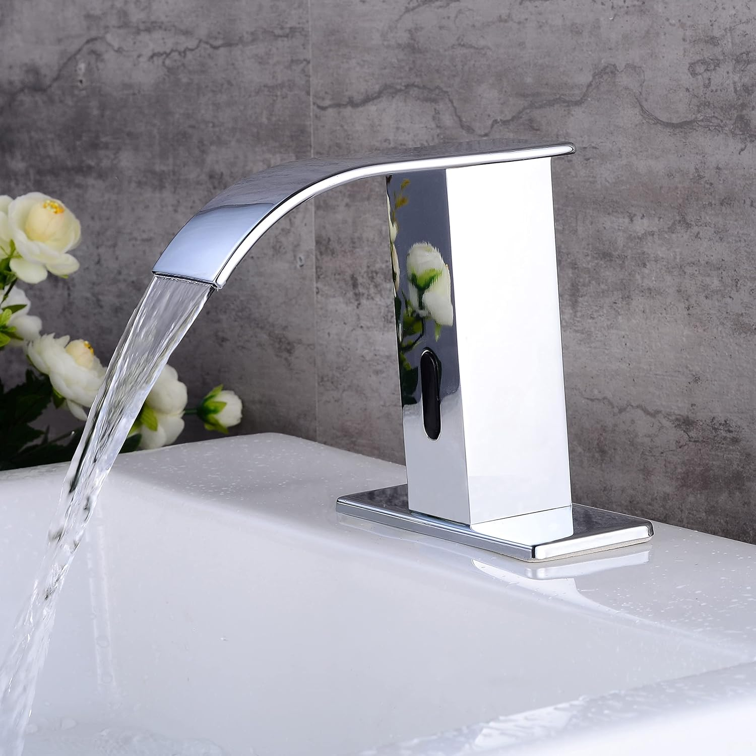 Touchless Bathroom Sink Faucet Motion Sensor Hands Free Automatic Commercial Vanity Water Faucets with Temperature Control Hot & Cold Mixing Valve Chrome