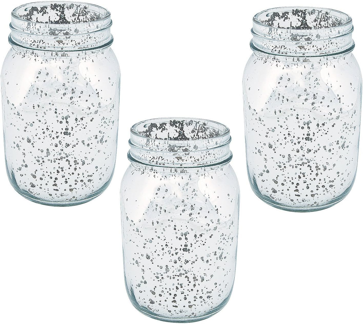 Silver Mercury Glass Round Mason Jars Set for Wedding Decor