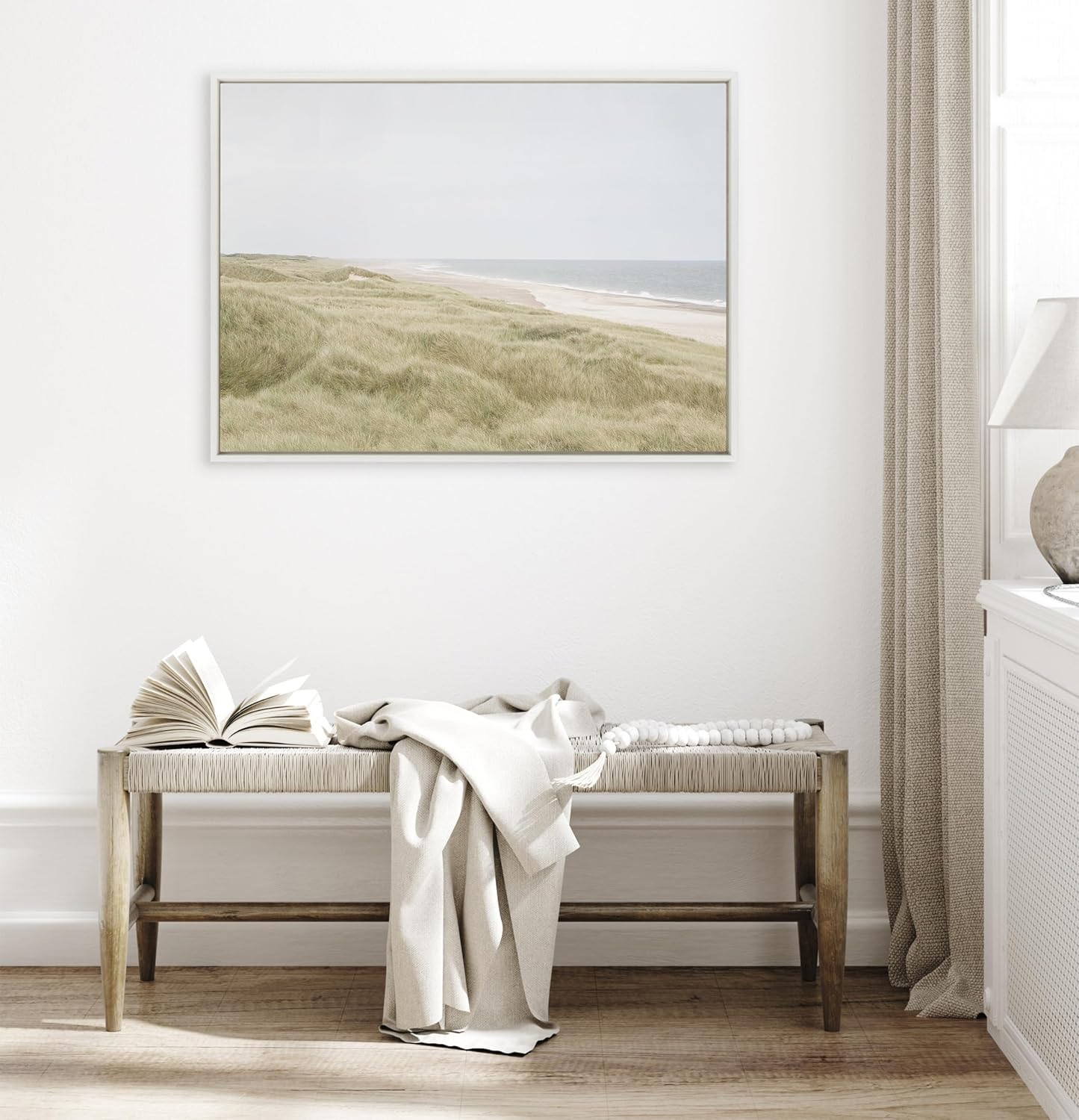 Large White Framed Coastal Landscape Canvas Print