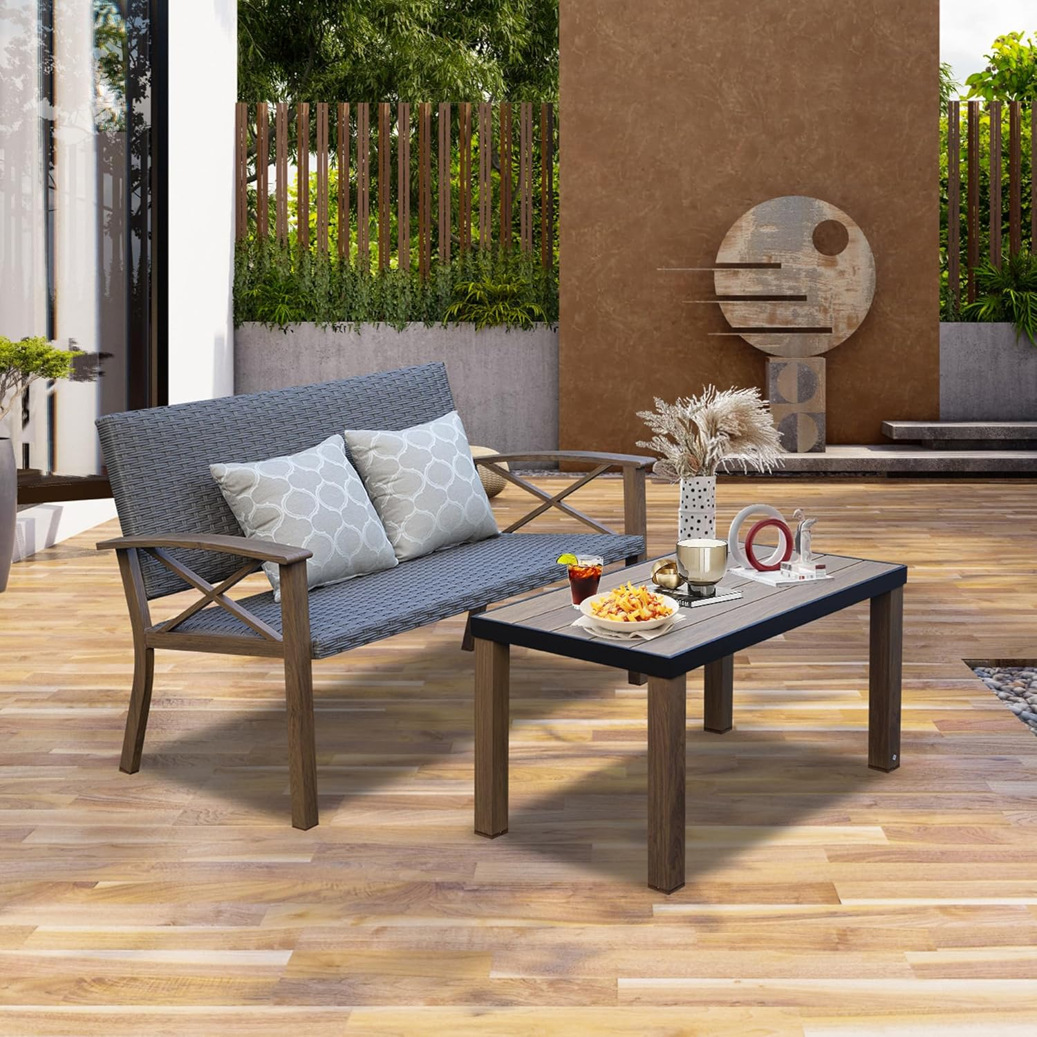 Domi Aluminum Patio Furniture Set, 4-Piece Modern Conversation Set with Cotton Padding Backrests and Seats, Outdoor Sectional Metal Sofa Set with 5.5 Inch Cushion and Coffee Table for Balcony, Garden