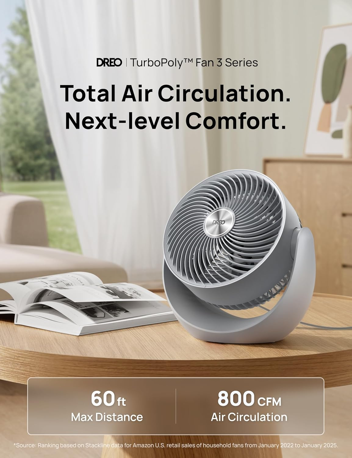 Gray Plastic Adjustable Tilt Table Fan with Three Speed Settings