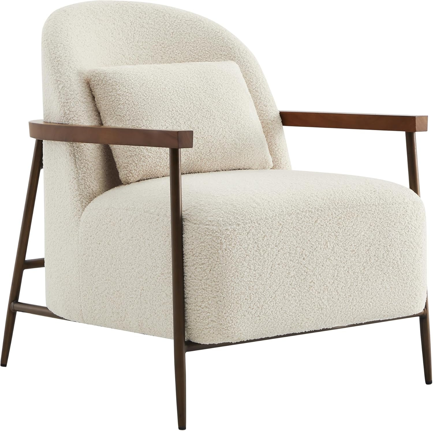 Quiteria Camel Fabric Accent Chair with Solid Wood and Metal Frame