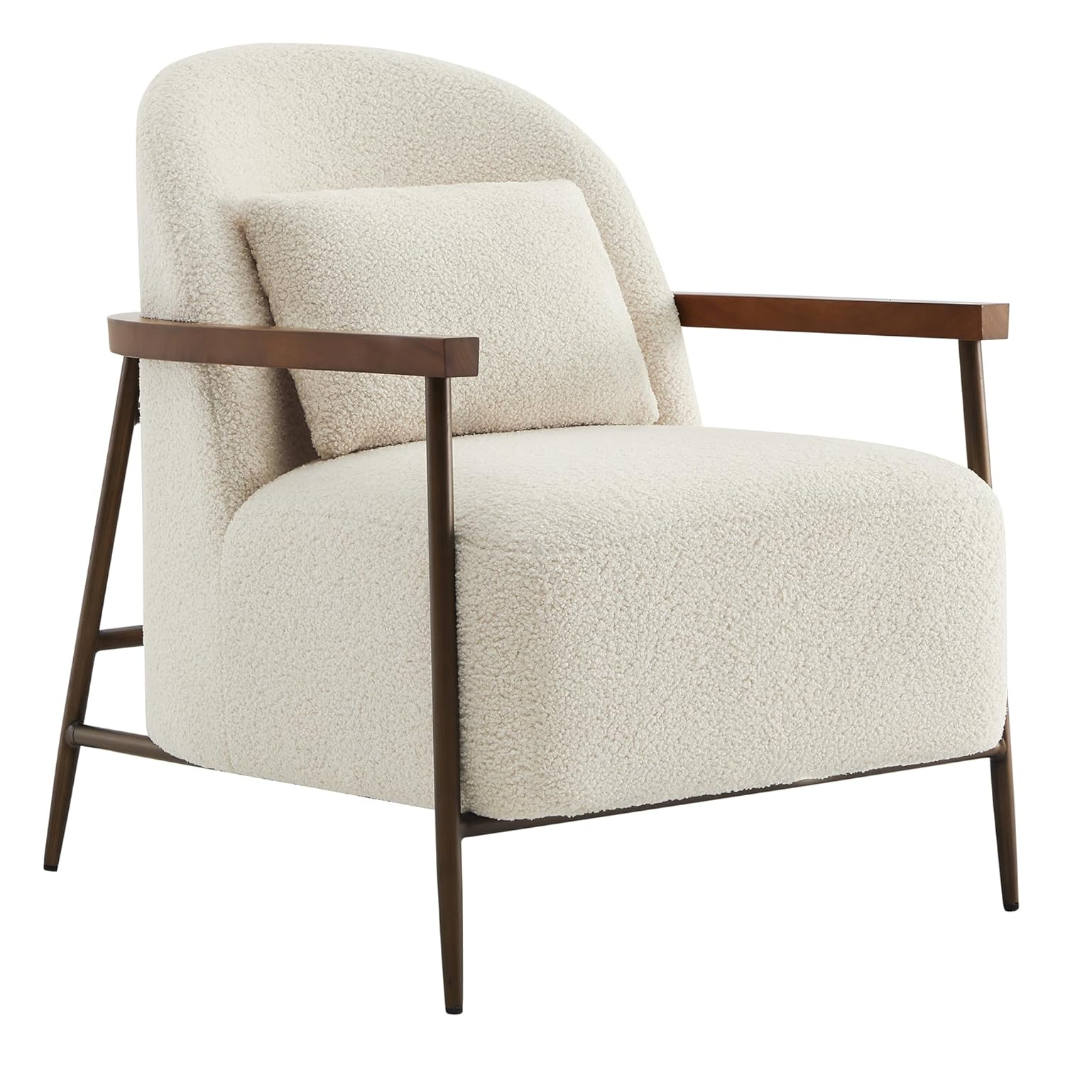 Quiteria Camel Fabric Accent Chair with Solid Wood and Metal Frame