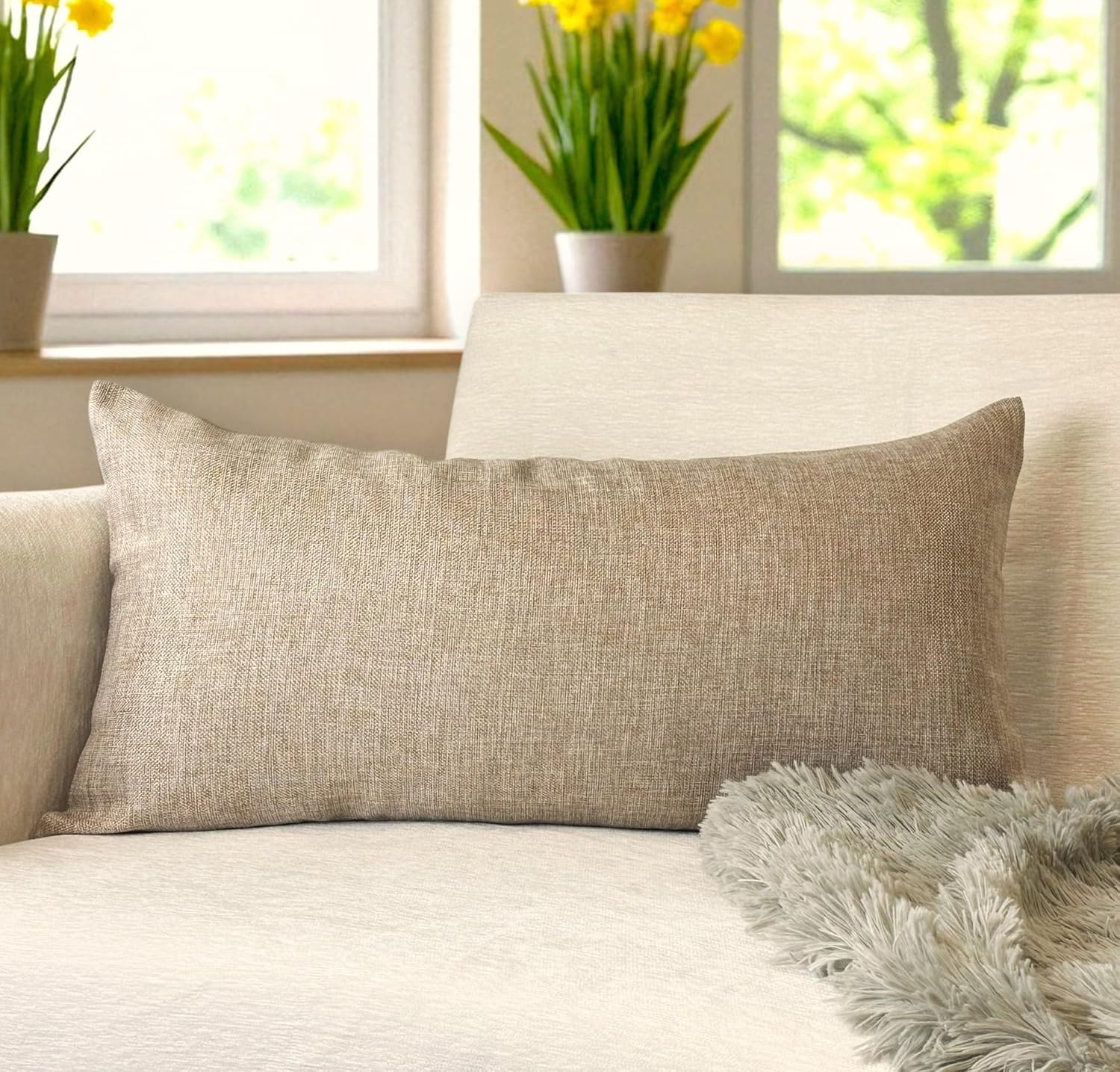 Aiking Home Woven Fine Faux Linen Throw Pillow Cover, size 12"x24", Wheat