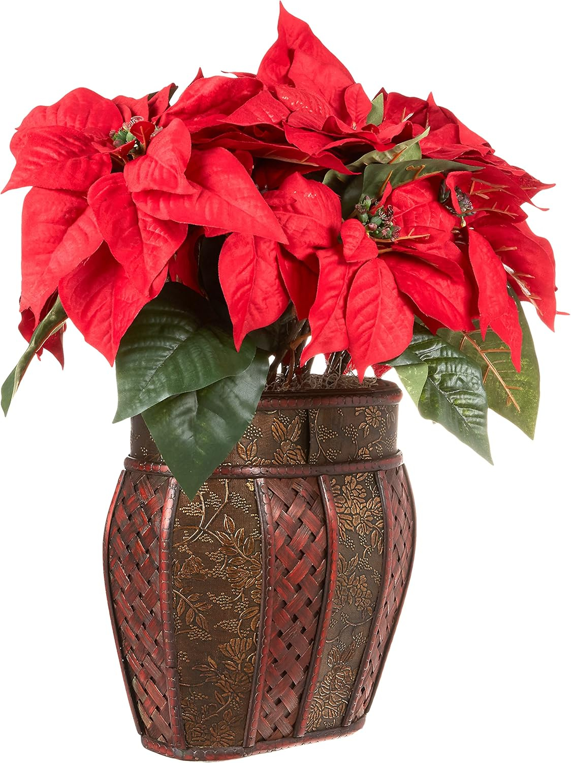 Nearly Natural Poinsettia With Decorative Vase Artificial Flower Arrangement, Red