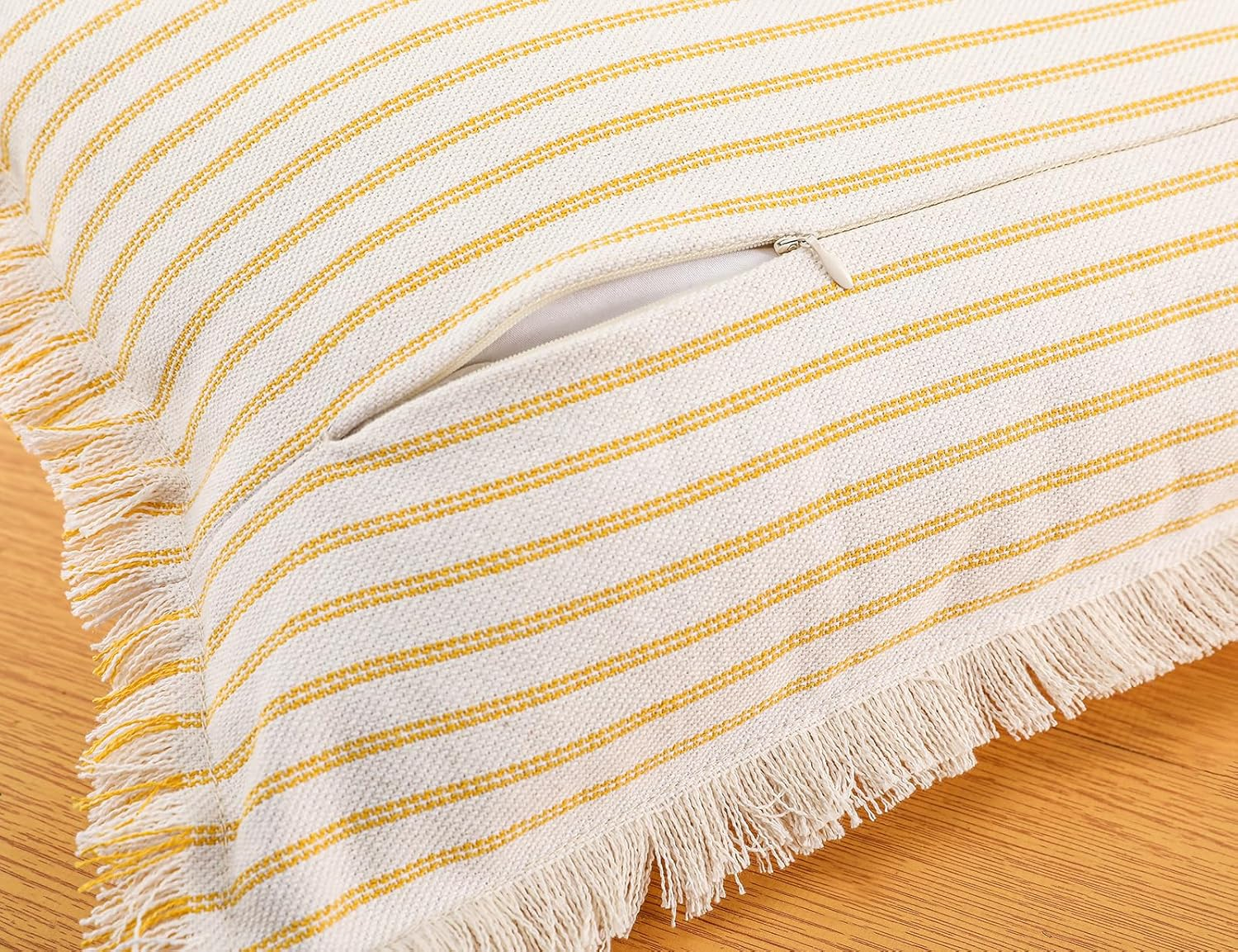 PANOD Decorative Boho Long Lumbar Pillow Cover 14x22,Super Soft Cotton Modern Long Rectangle Pillow Cover Pillow Case for Bed Sofa Couch Farmhouse Livingroom,Yellow
